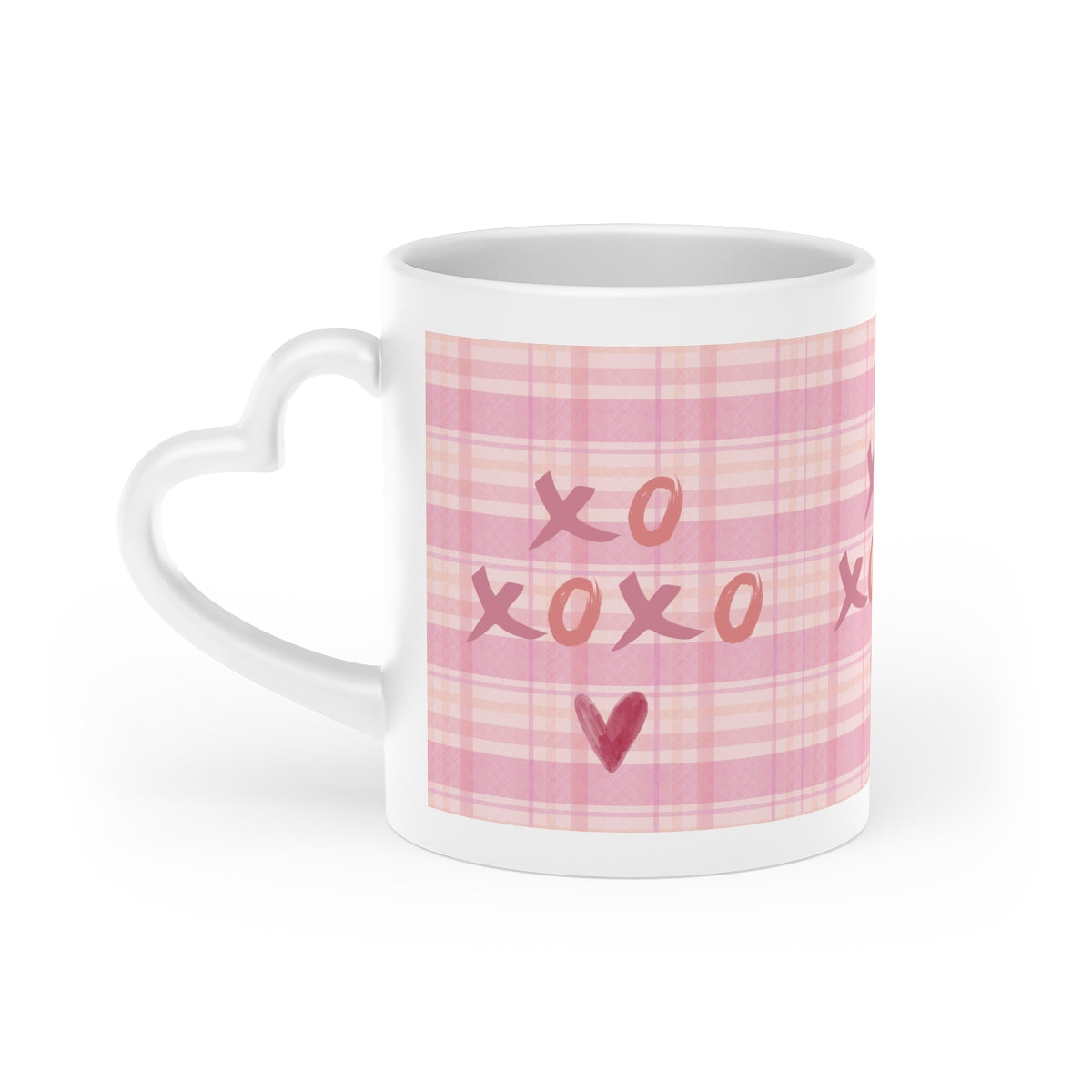 Valentine Pink Plaid Mug — XOXO Heart Coffee Cup