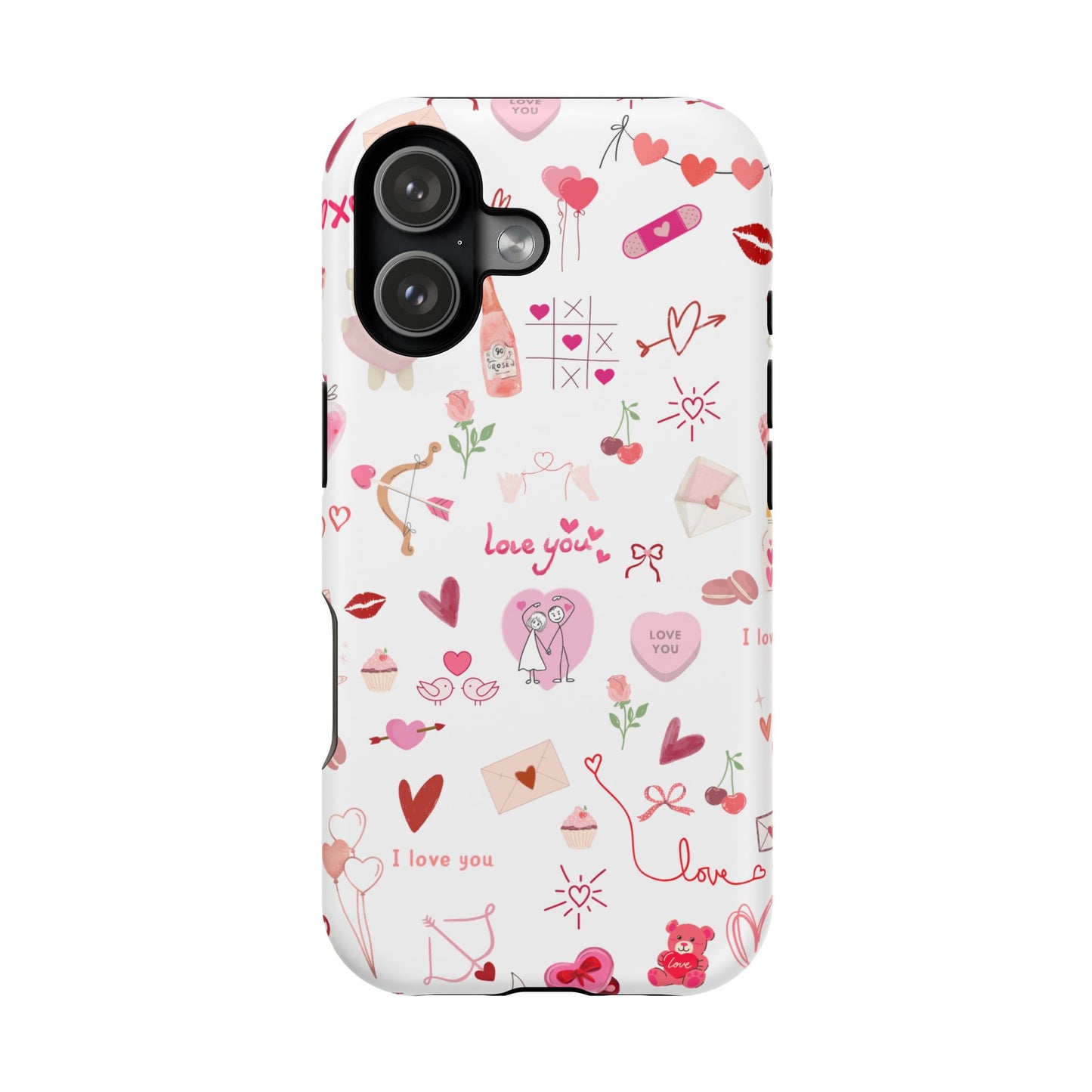 Valentine Doodle Impact-Resistant Phone Case — 'Love You' Pattern