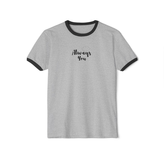 Always You Ringer T-Shirt — Retro Cream Tee with Navy Trim