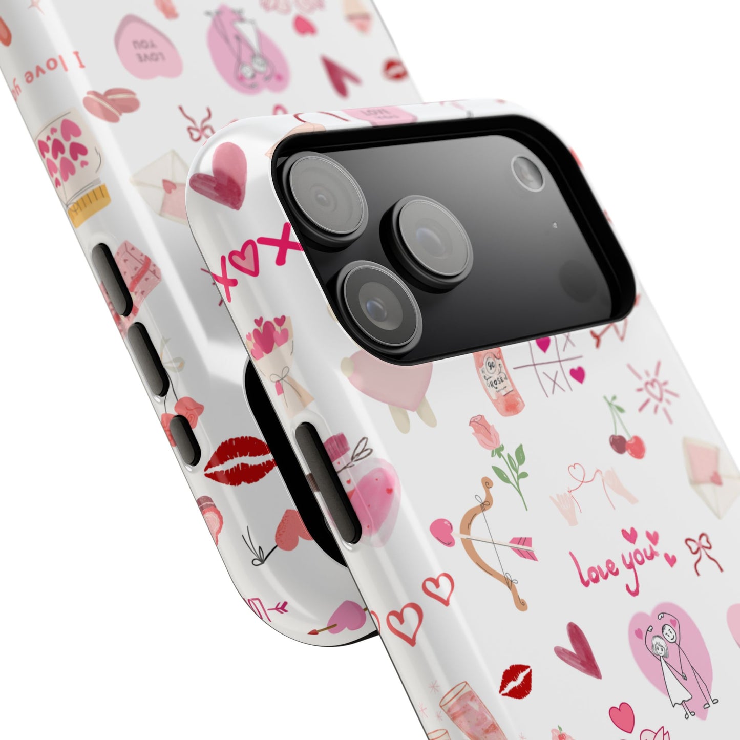 Valentine Doodle Impact-Resistant Phone Case — 'Love You' Pattern