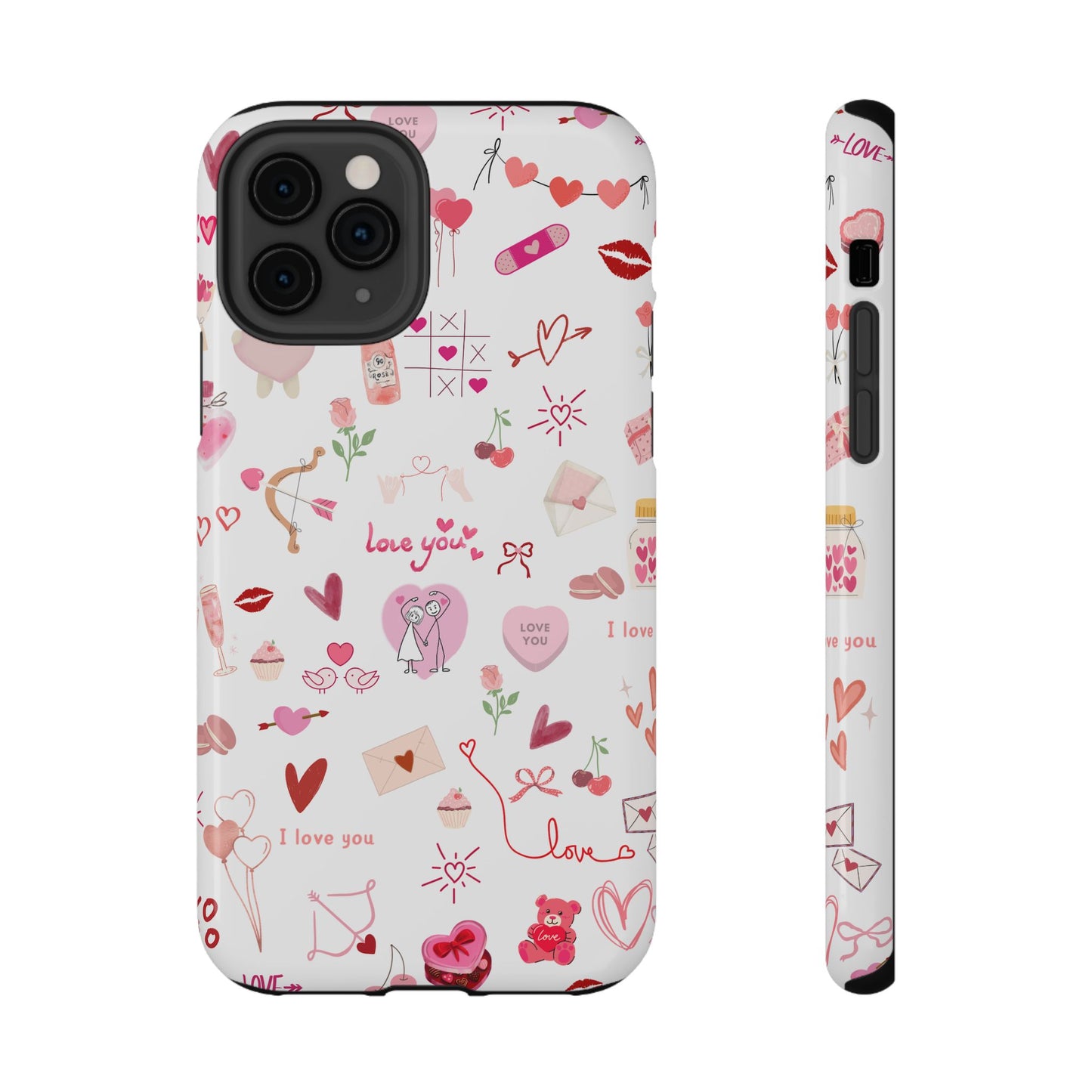 Valentine Doodle Impact-Resistant Phone Case — 'Love You' Pattern