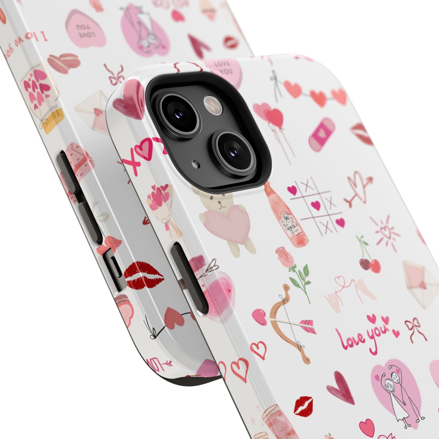 Valentine Doodle Impact-Resistant Phone Case — 'Love You' Pattern