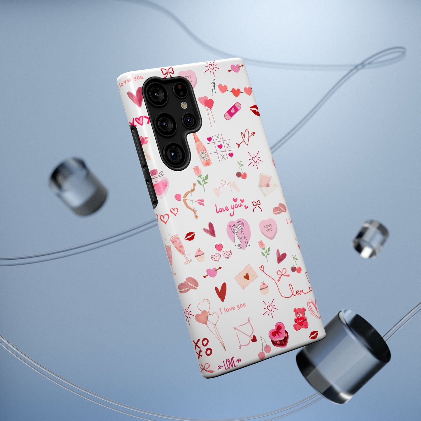 Valentine Doodle Impact-Resistant Phone Case — 'Love You' Pattern
