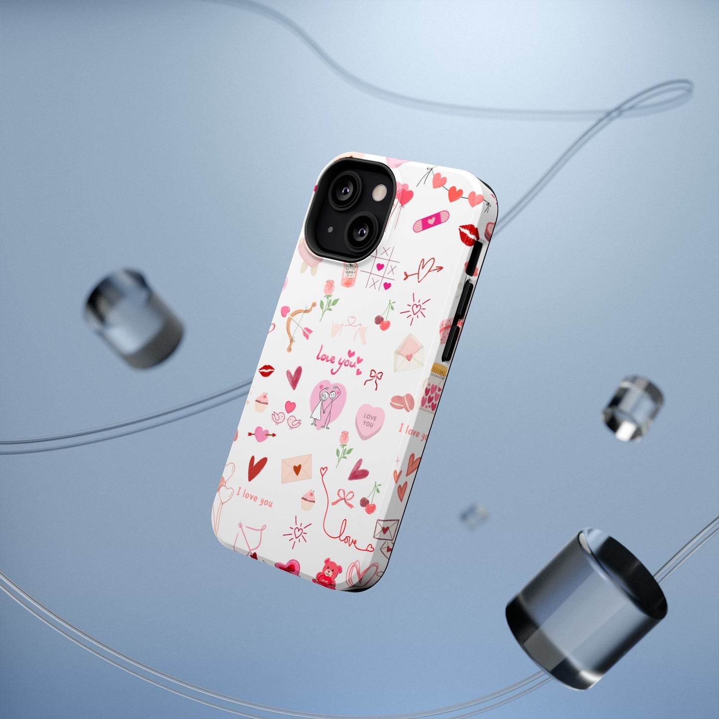 Valentine Doodle Impact-Resistant Phone Case — 'Love You' Pattern