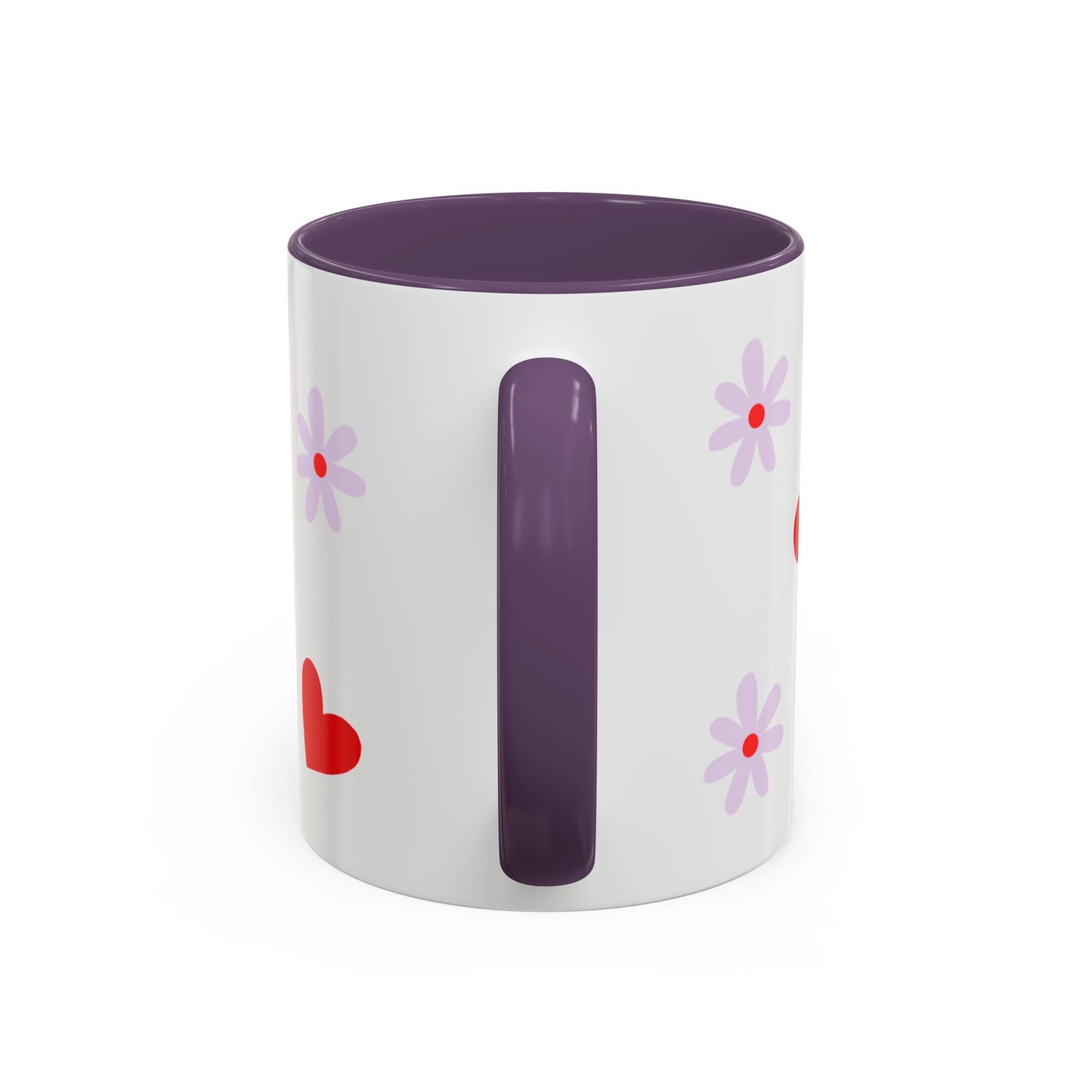 Heart & Daisy Accent Coffee Mug — Cute Red Hearts and Purple Flowers Ceramic Mug