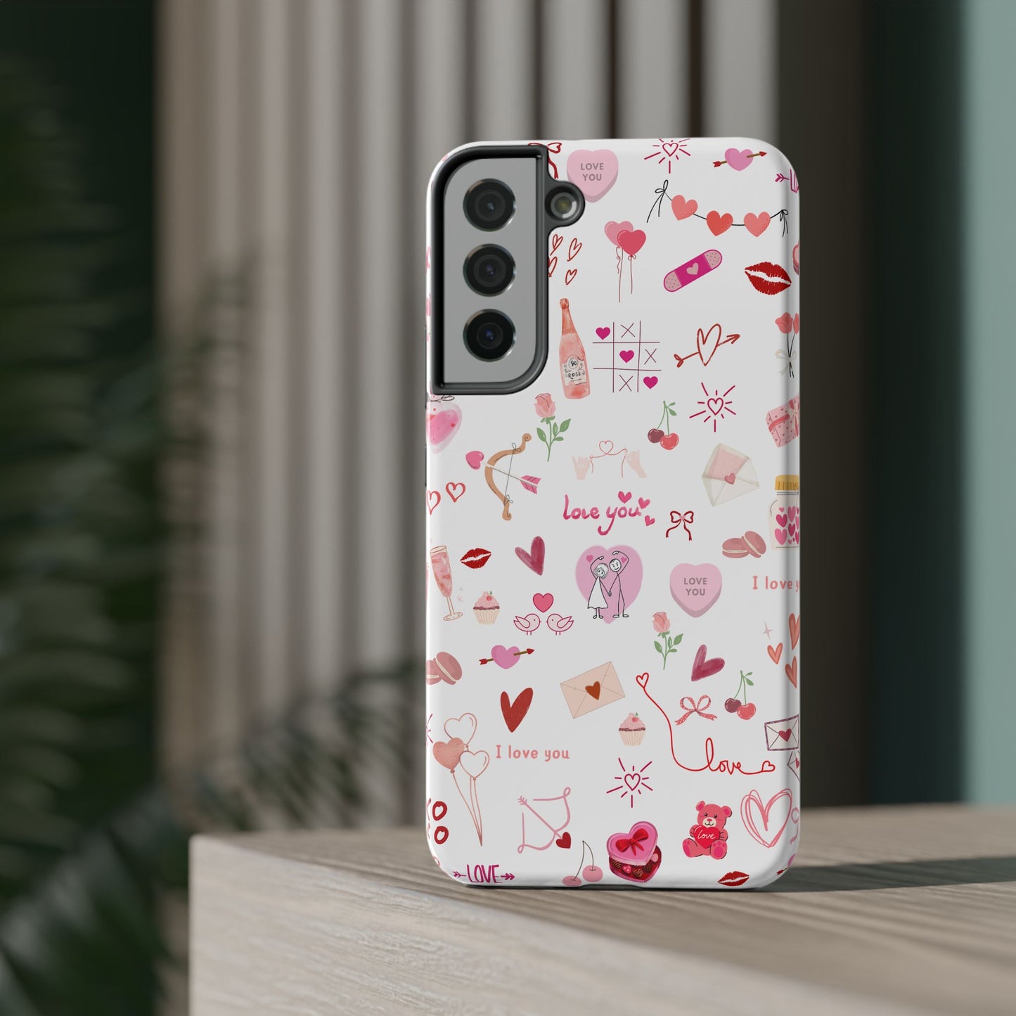 Valentine Doodle Impact-Resistant Phone Case — 'Love You' Pattern