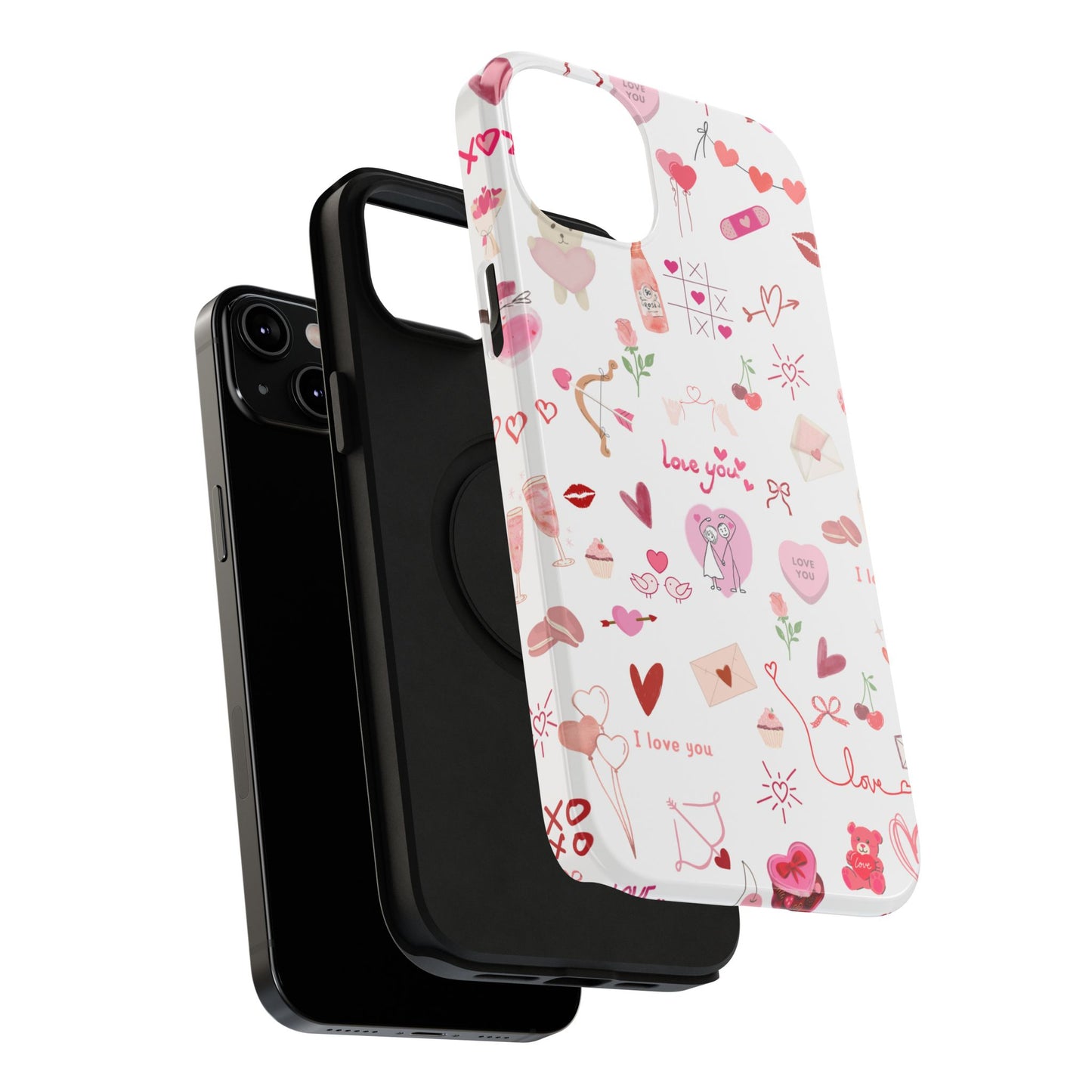 Valentine Doodle Impact-Resistant Phone Case — 'Love You' Pattern