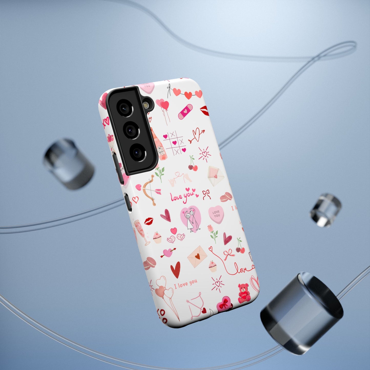 Valentine Doodle Impact-Resistant Phone Case — 'Love You' Pattern