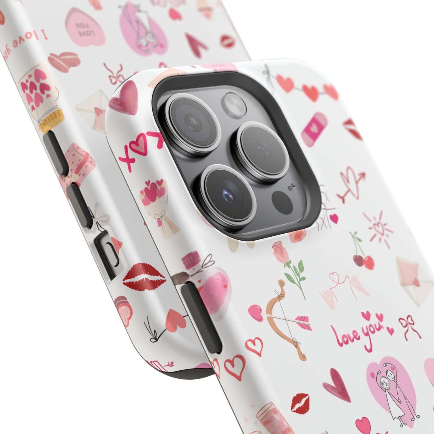 Valentine Doodle Impact-Resistant Phone Case — 'Love You' Pattern