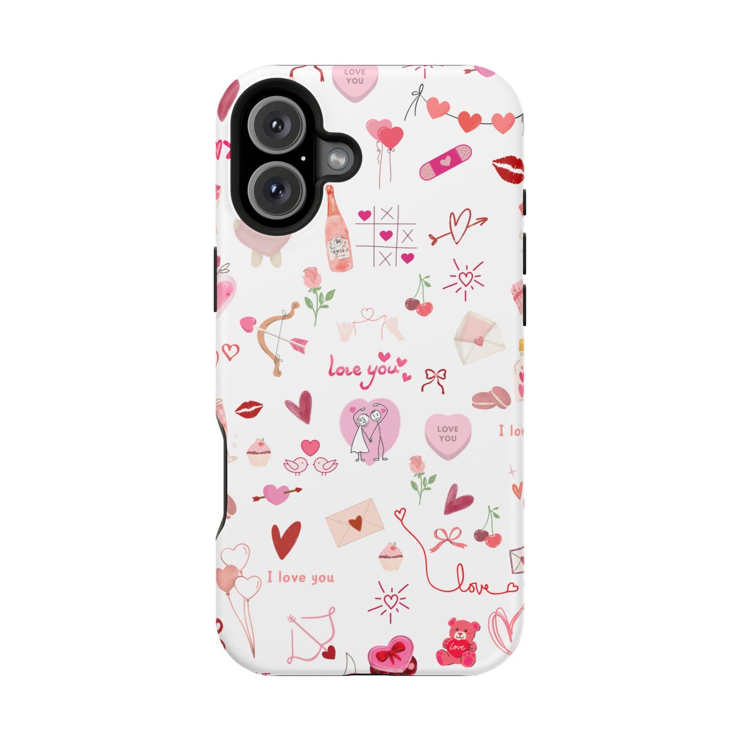 Valentine Doodle Impact-Resistant Phone Case — 'Love You' Pattern