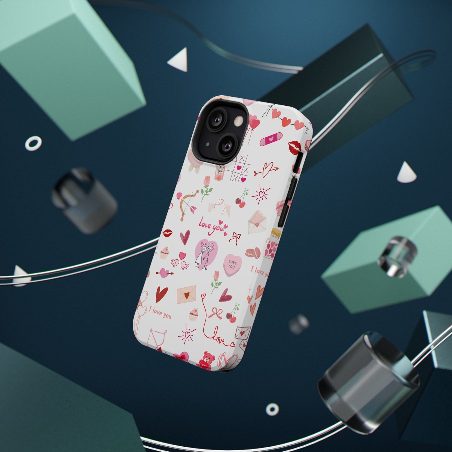 Valentine Doodle Impact-Resistant Phone Case — 'Love You' Pattern