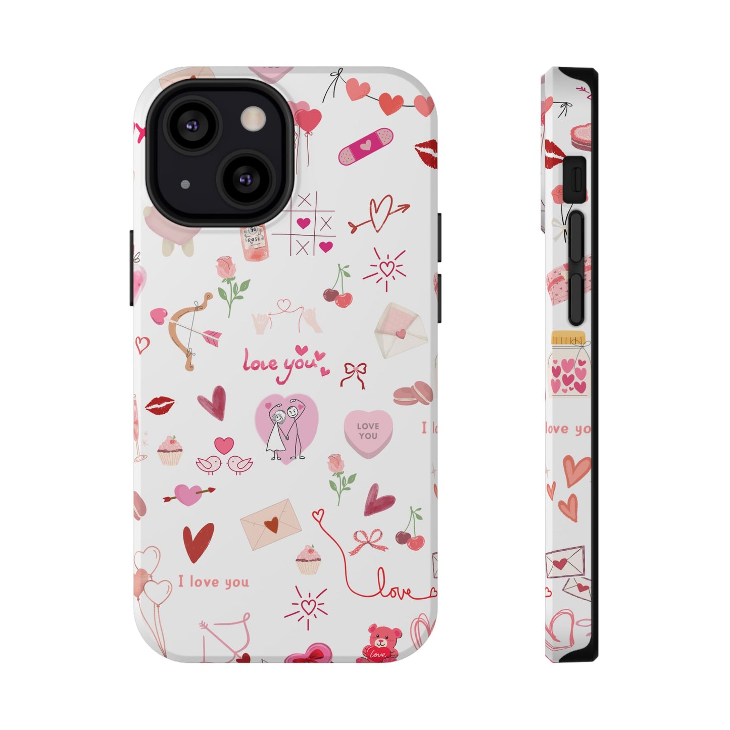 Valentine Doodle Impact-Resistant Phone Case — 'Love You' Pattern