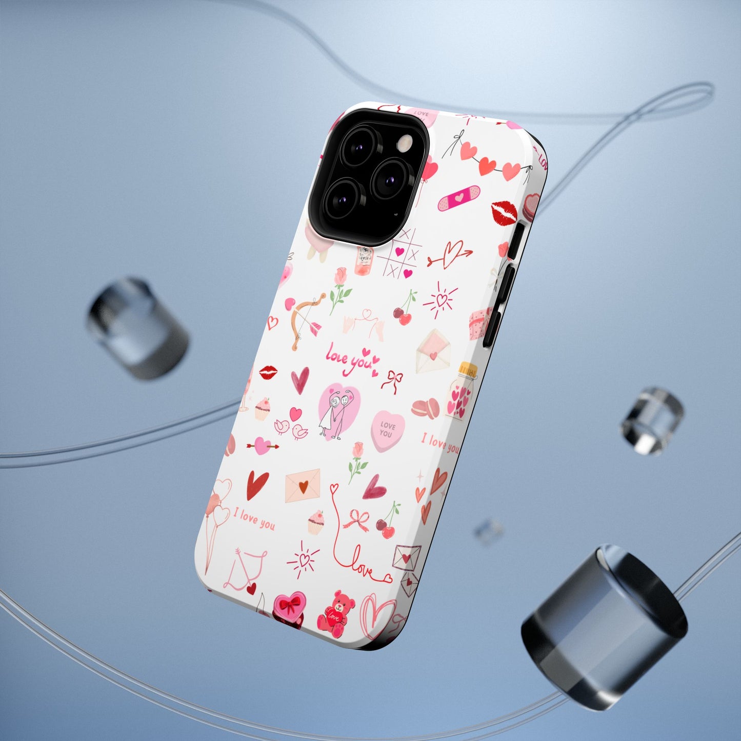 Valentine Doodle Impact-Resistant Phone Case — 'Love You' Pattern