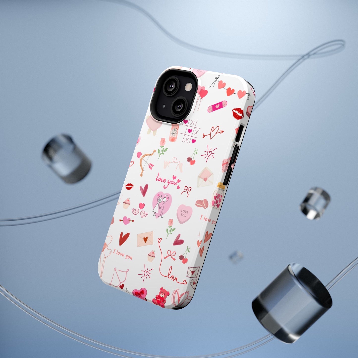 Valentine Doodle Impact-Resistant Phone Case — 'Love You' Pattern