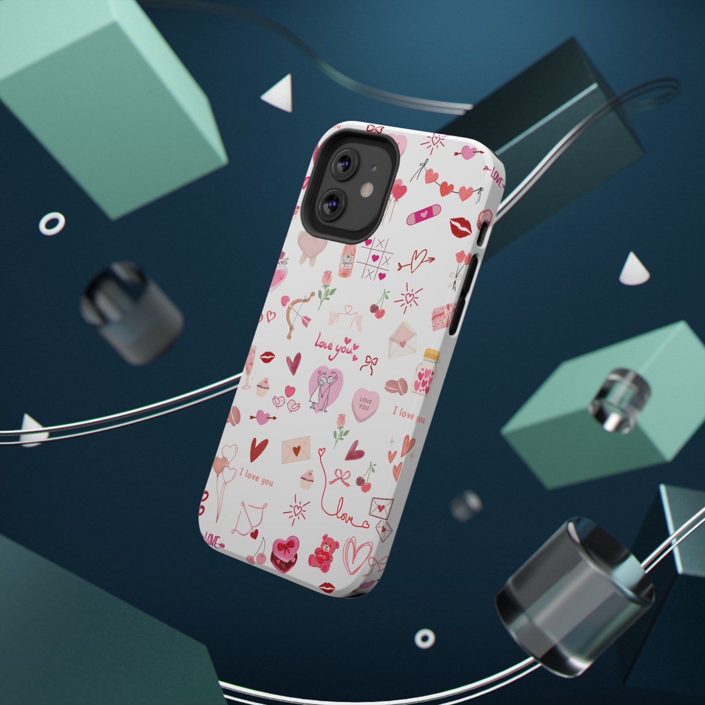 Valentine Doodle Impact-Resistant Phone Case — 'Love You' Pattern