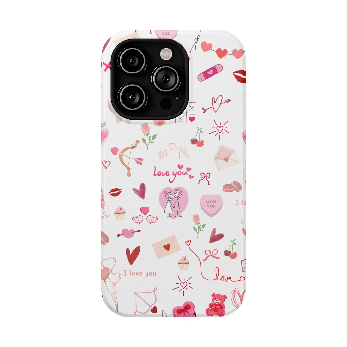 Valentine Doodle Impact-Resistant Phone Case — 'Love You' Pattern