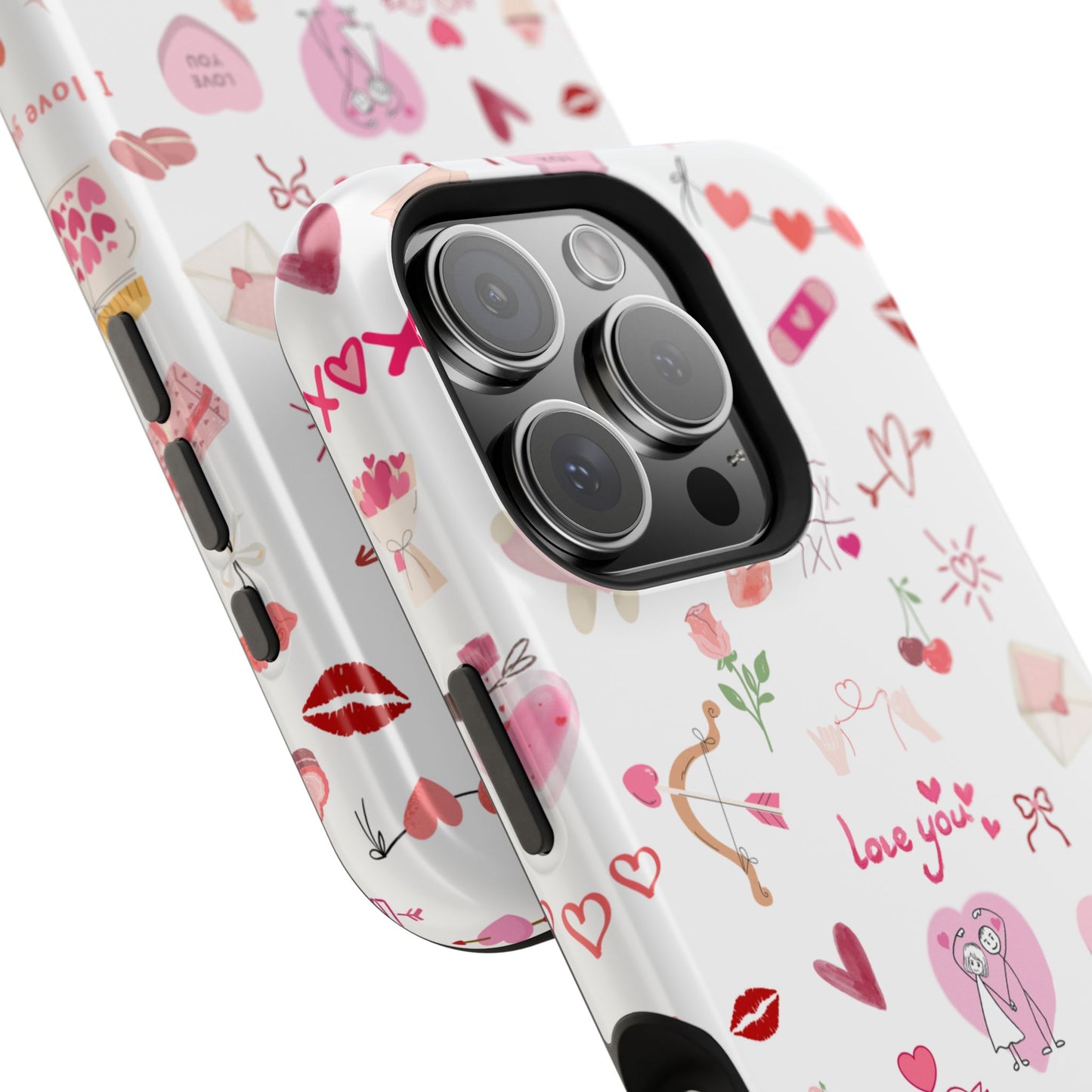 Valentine Doodle Impact-Resistant Phone Case — 'Love You' Pattern