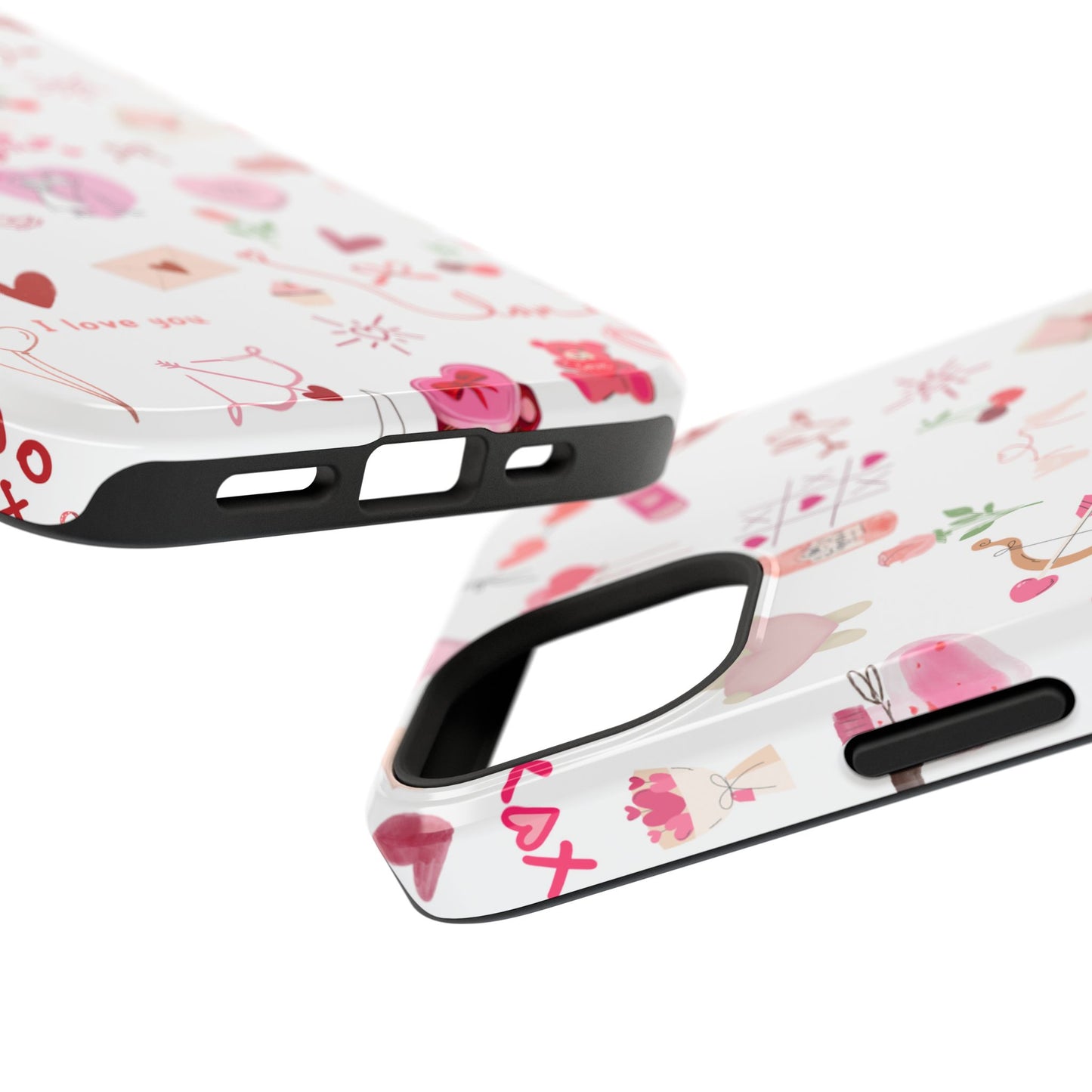 Valentine Doodle Impact-Resistant Phone Case — 'Love You' Pattern