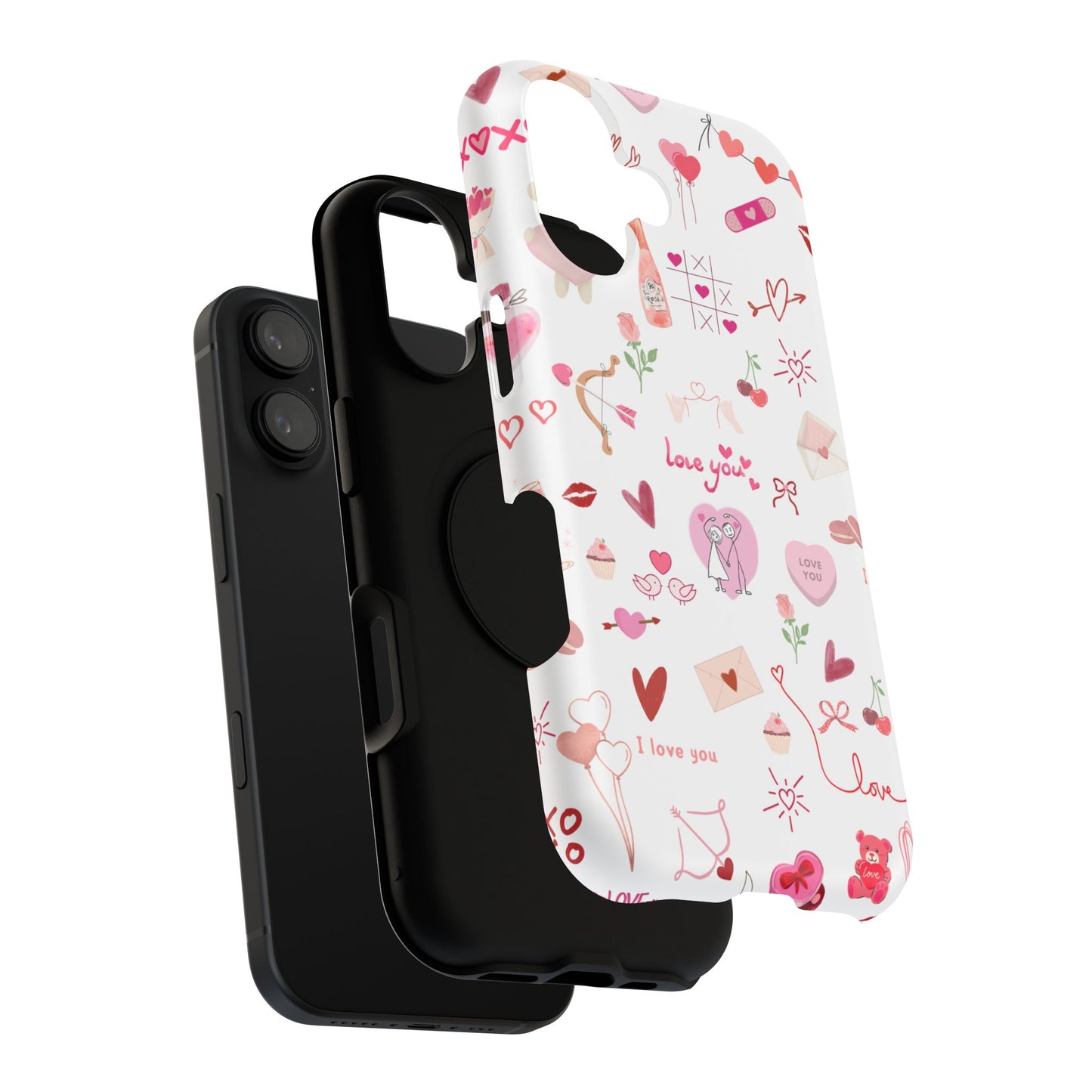 Valentine Doodle Impact-Resistant Phone Case — 'Love You' Pattern