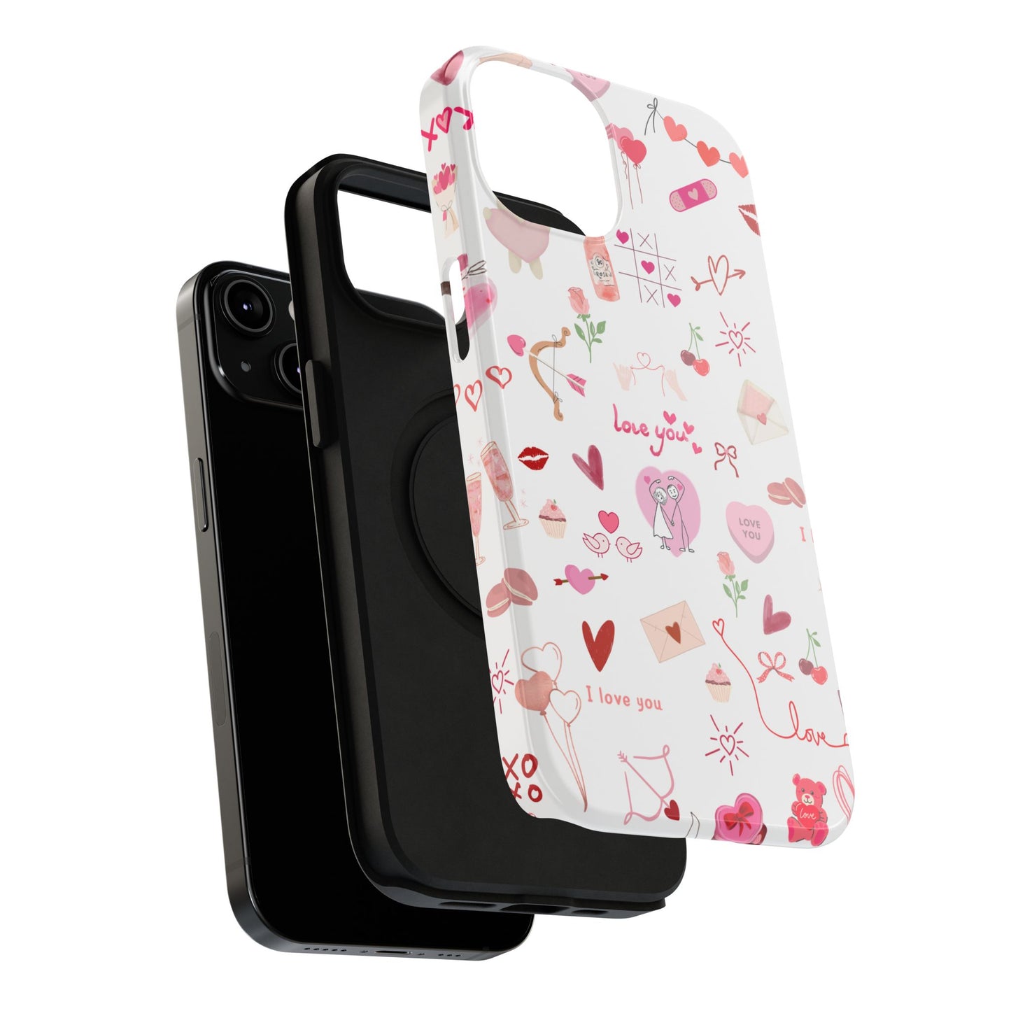 Valentine Doodle Impact-Resistant Phone Case — 'Love You' Pattern