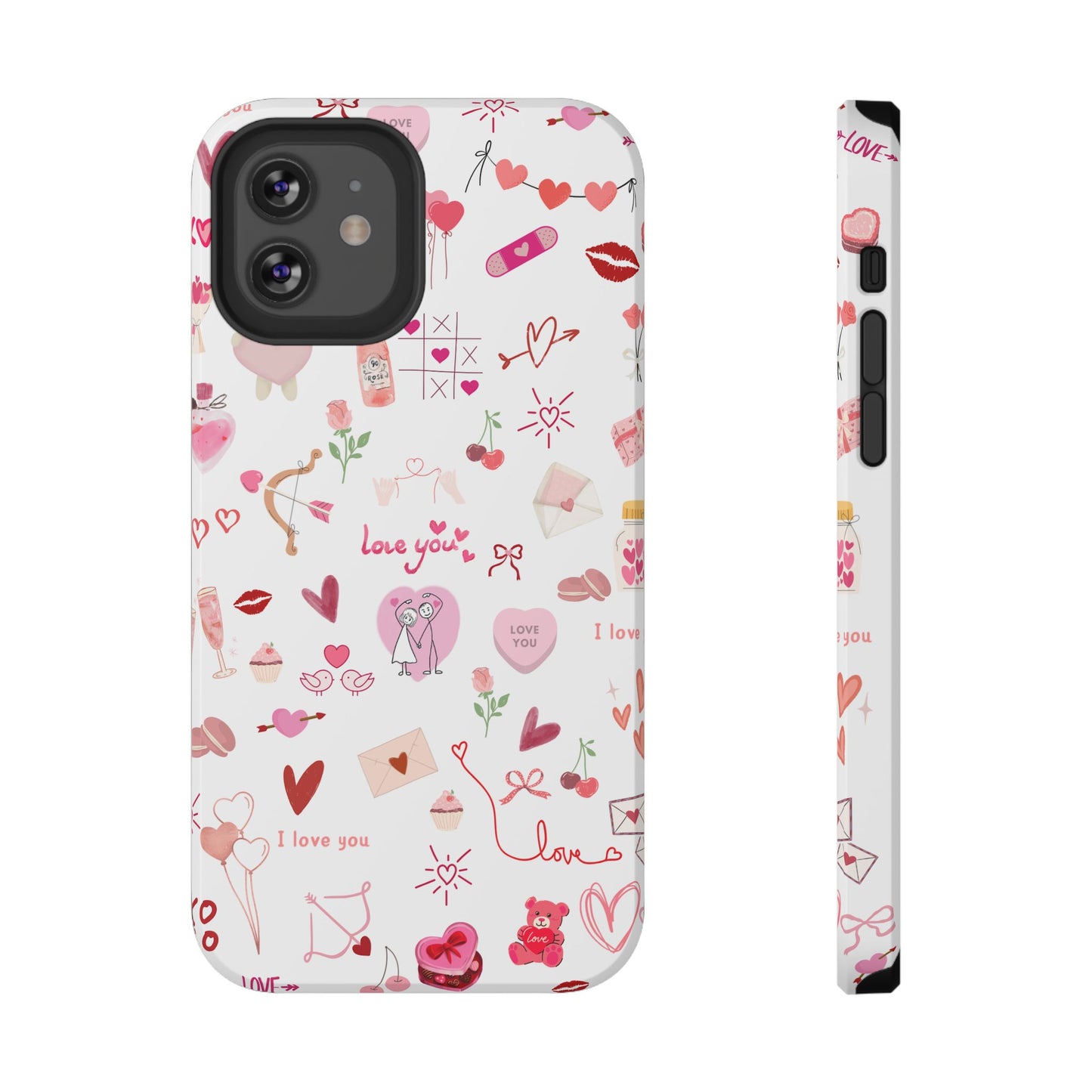Valentine Doodle Impact-Resistant Phone Case — 'Love You' Pattern