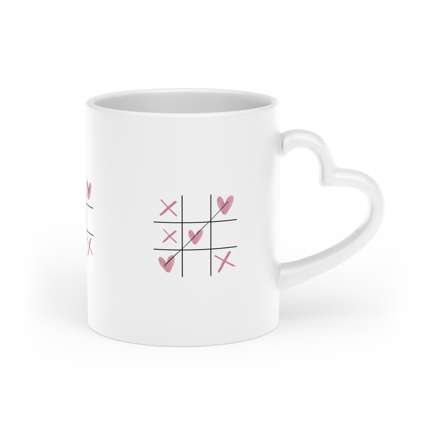 Tic-Tac-Toe Heart Mug — Cute Valentine’s Day Coffee Cup with Pink Heart Xs and Os