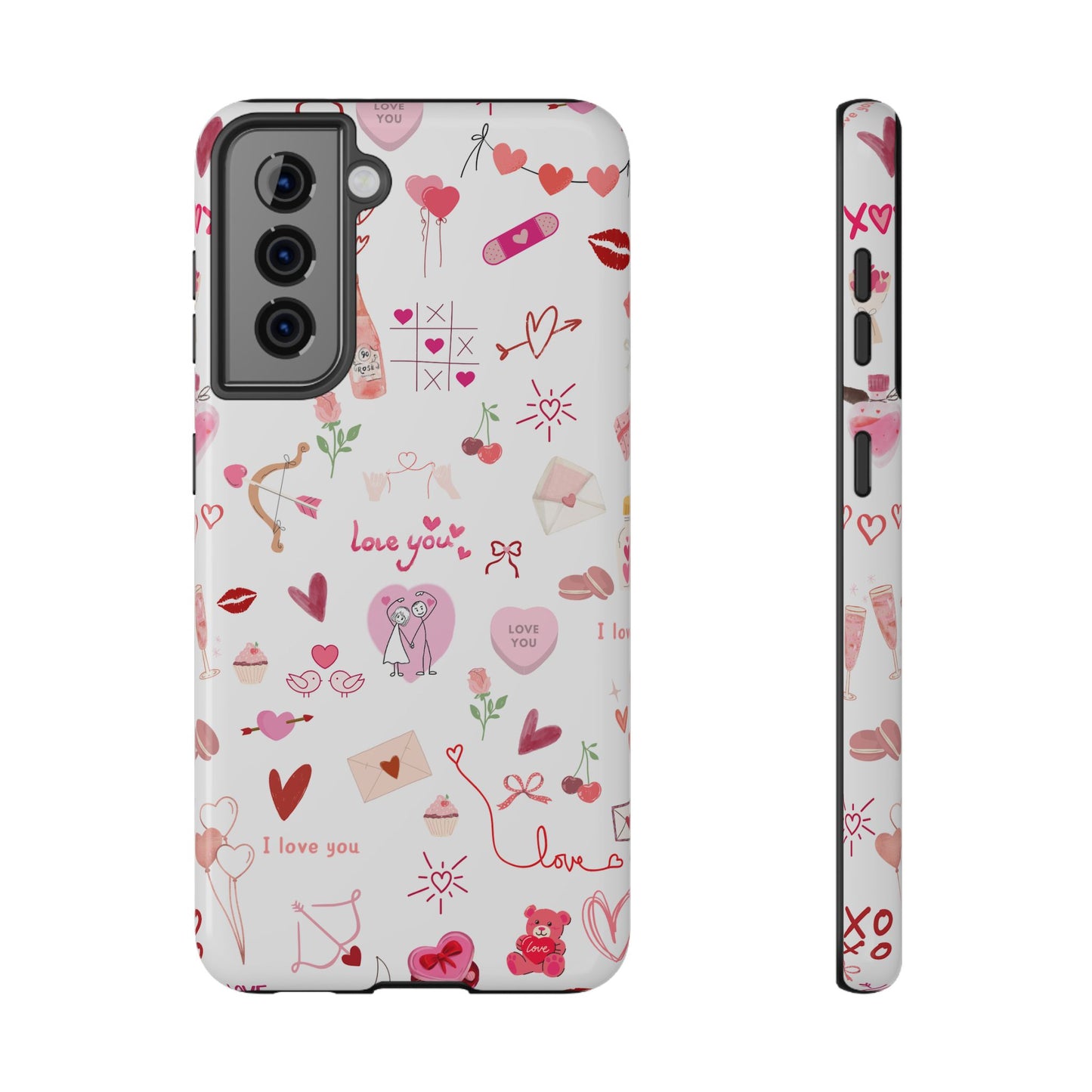 Valentine Doodle Impact-Resistant Phone Case — 'Love You' Pattern