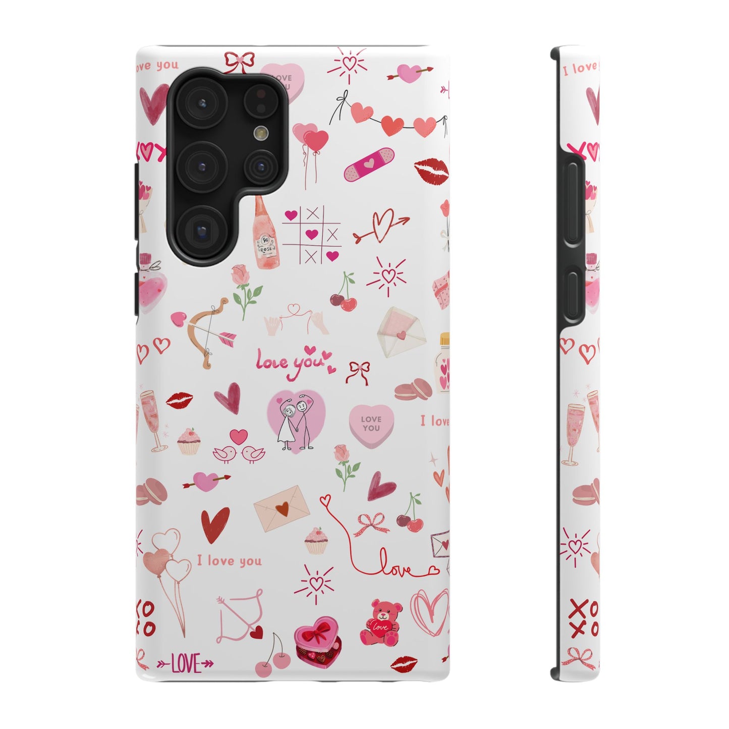 Valentine Doodle Impact-Resistant Phone Case — 'Love You' Pattern