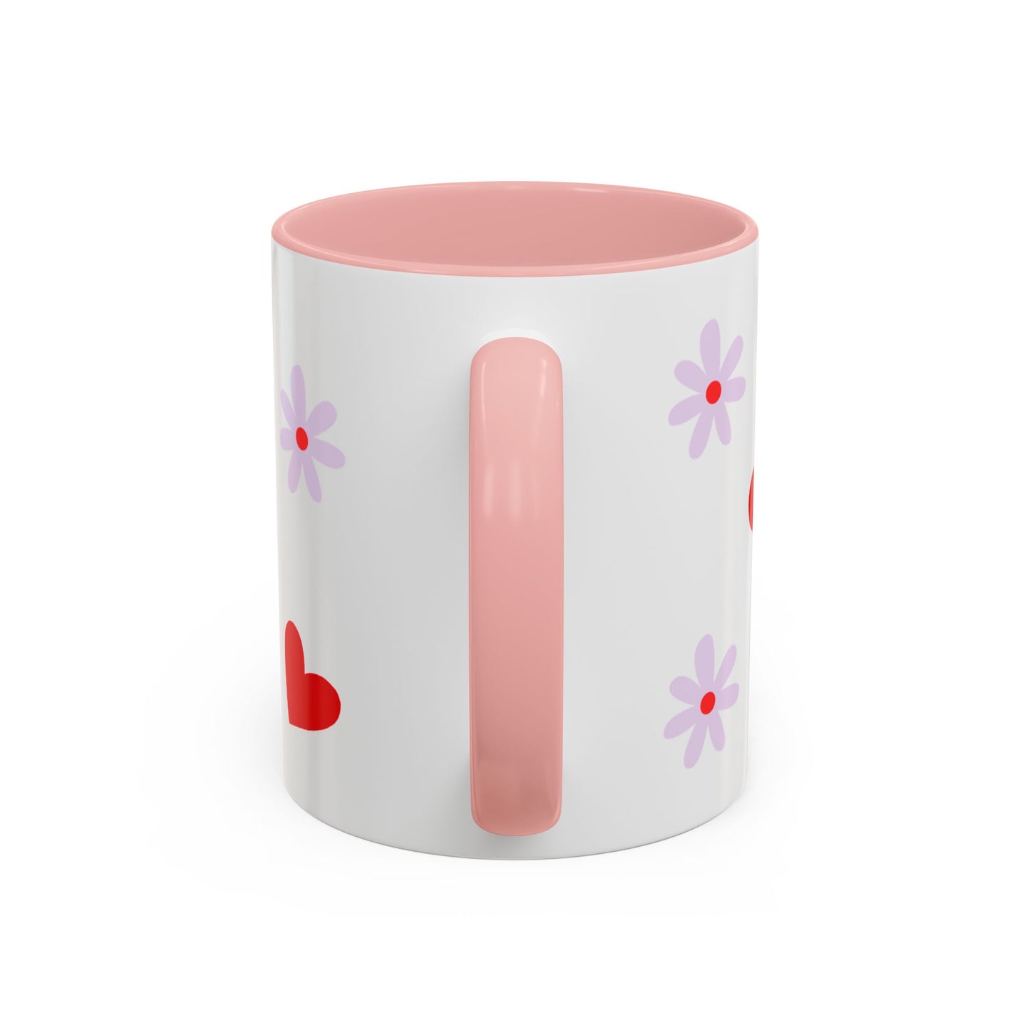 Heart & Daisy Accent Coffee Mug — Cute Red Hearts and Purple Flowers Ceramic Mug