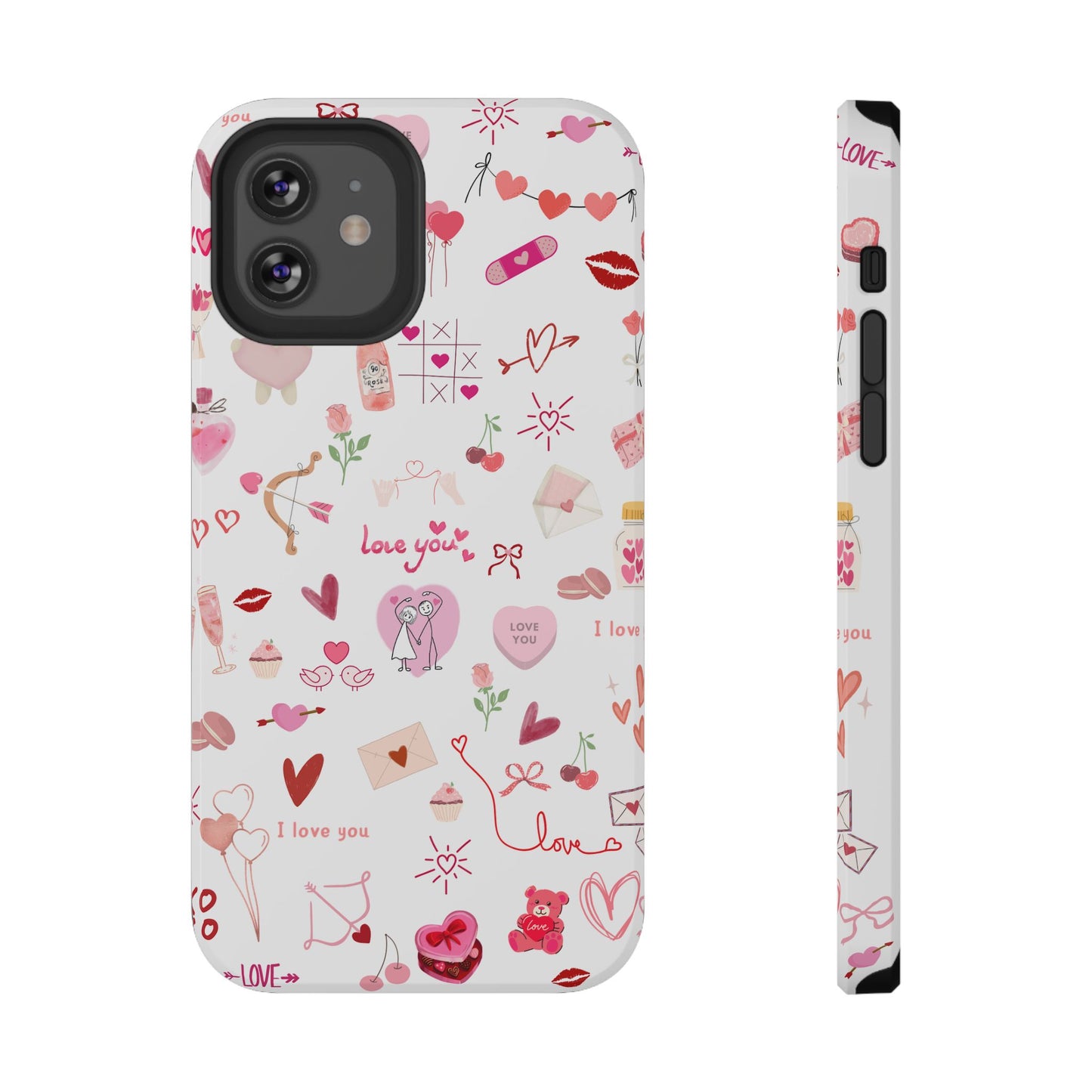 Valentine Doodle Impact-Resistant Phone Case — 'Love You' Pattern