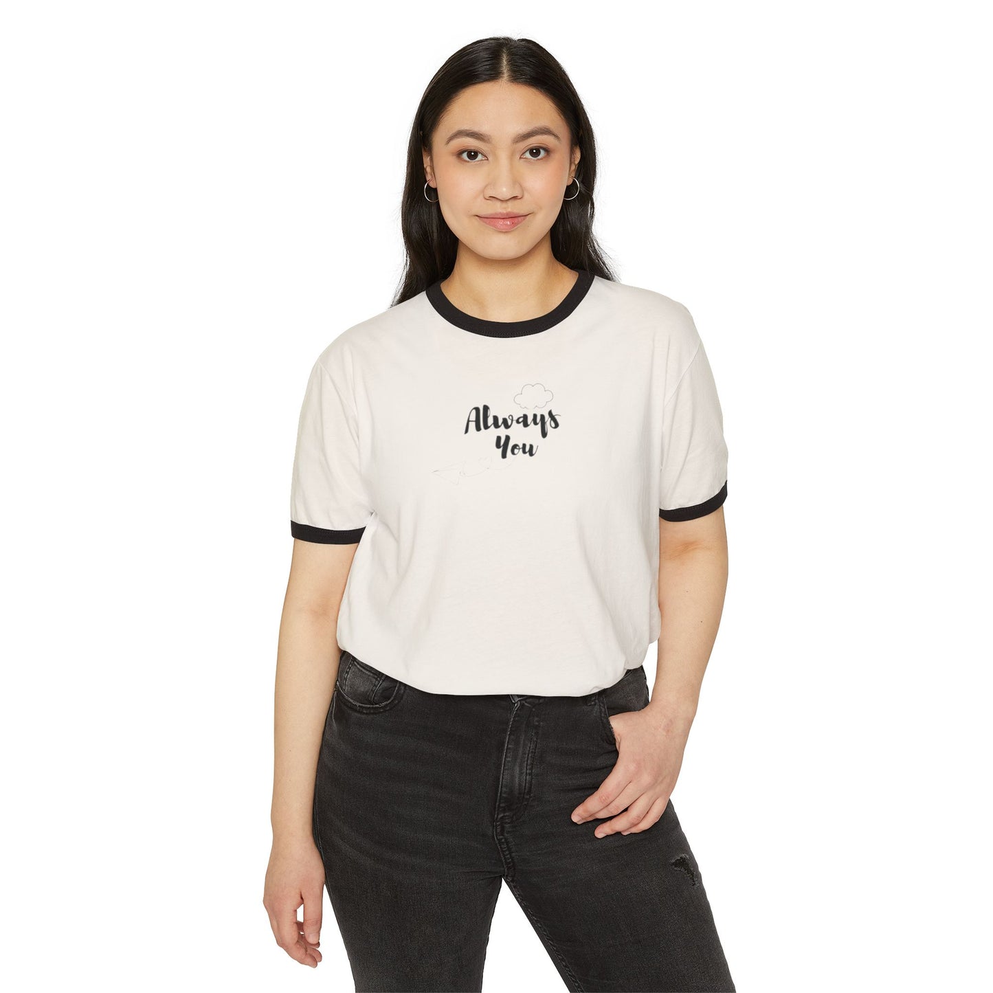 Always You Ringer T-Shirt — Retro Cream Tee with Navy Trim
