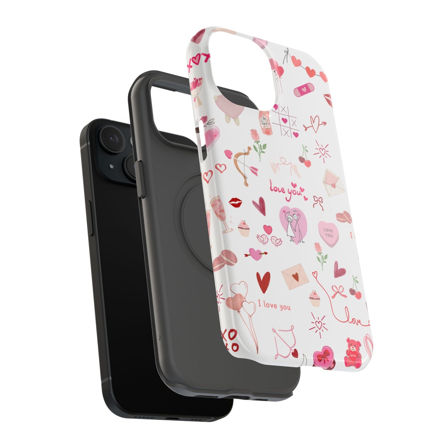 Valentine Doodle Impact-Resistant Phone Case — 'Love You' Pattern