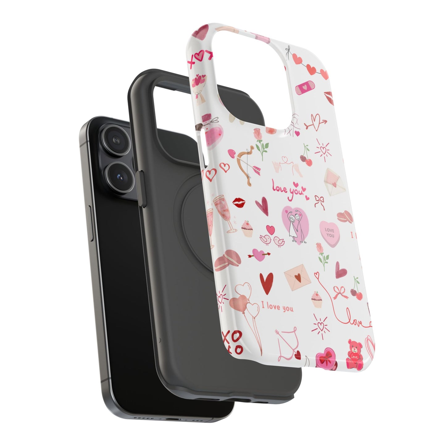 Valentine Doodle Impact-Resistant Phone Case — 'Love You' Pattern