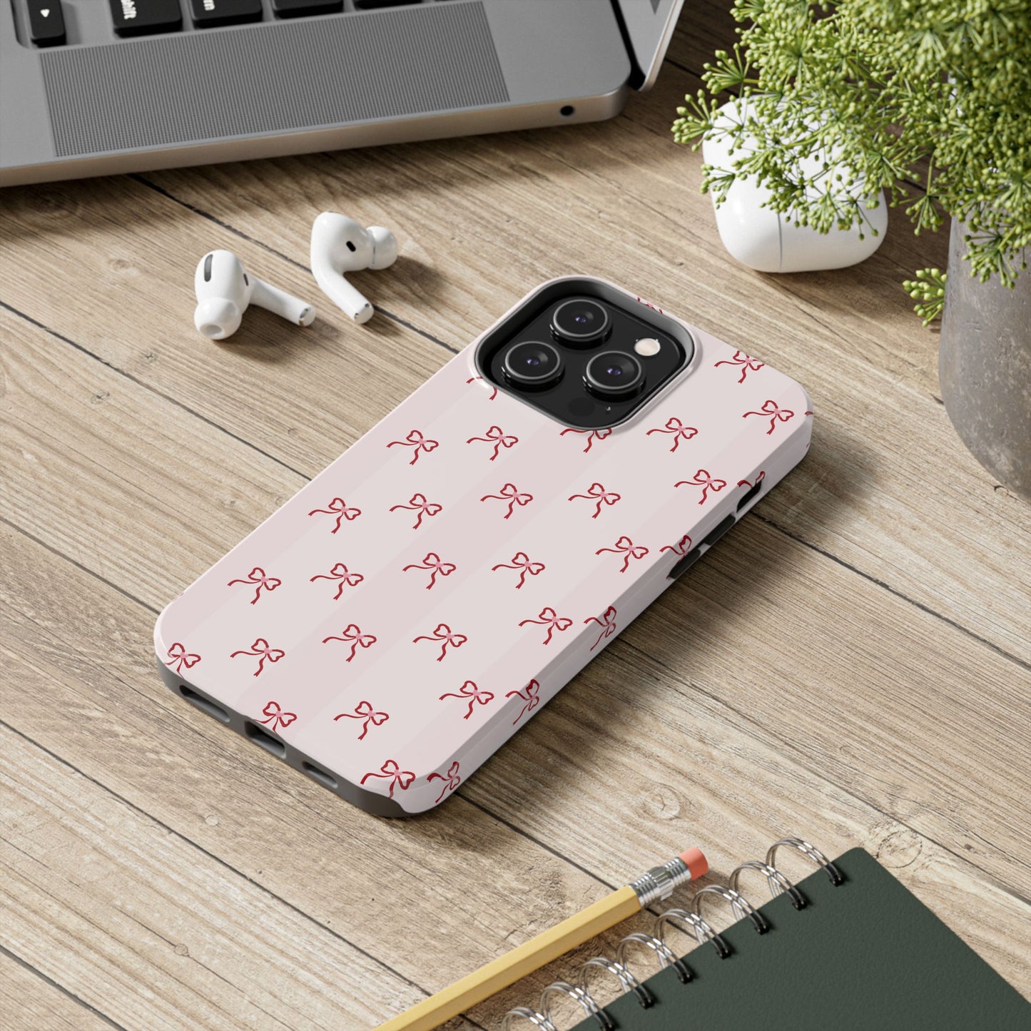 Tough Phone Case — Pink Bow Pattern Protective iPhone Case