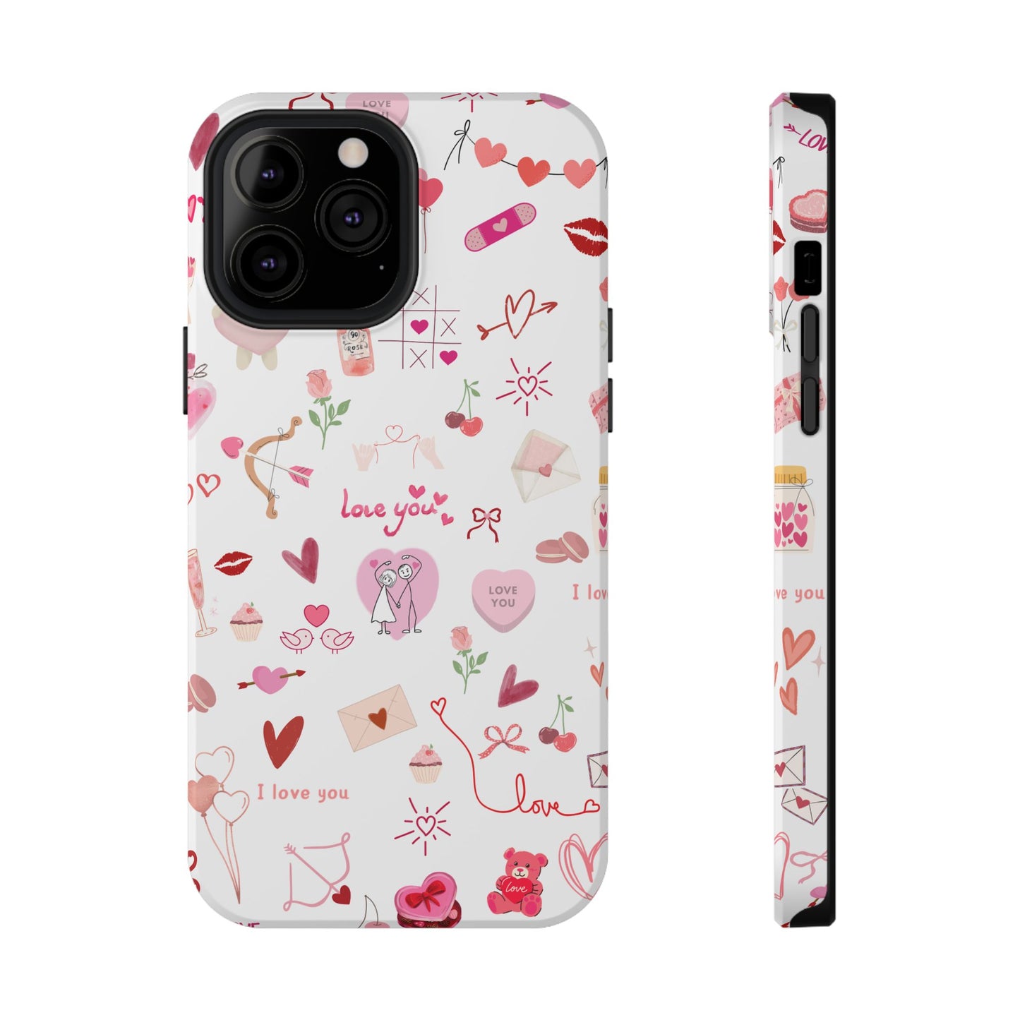 Valentine Doodle Impact-Resistant Phone Case — 'Love You' Pattern