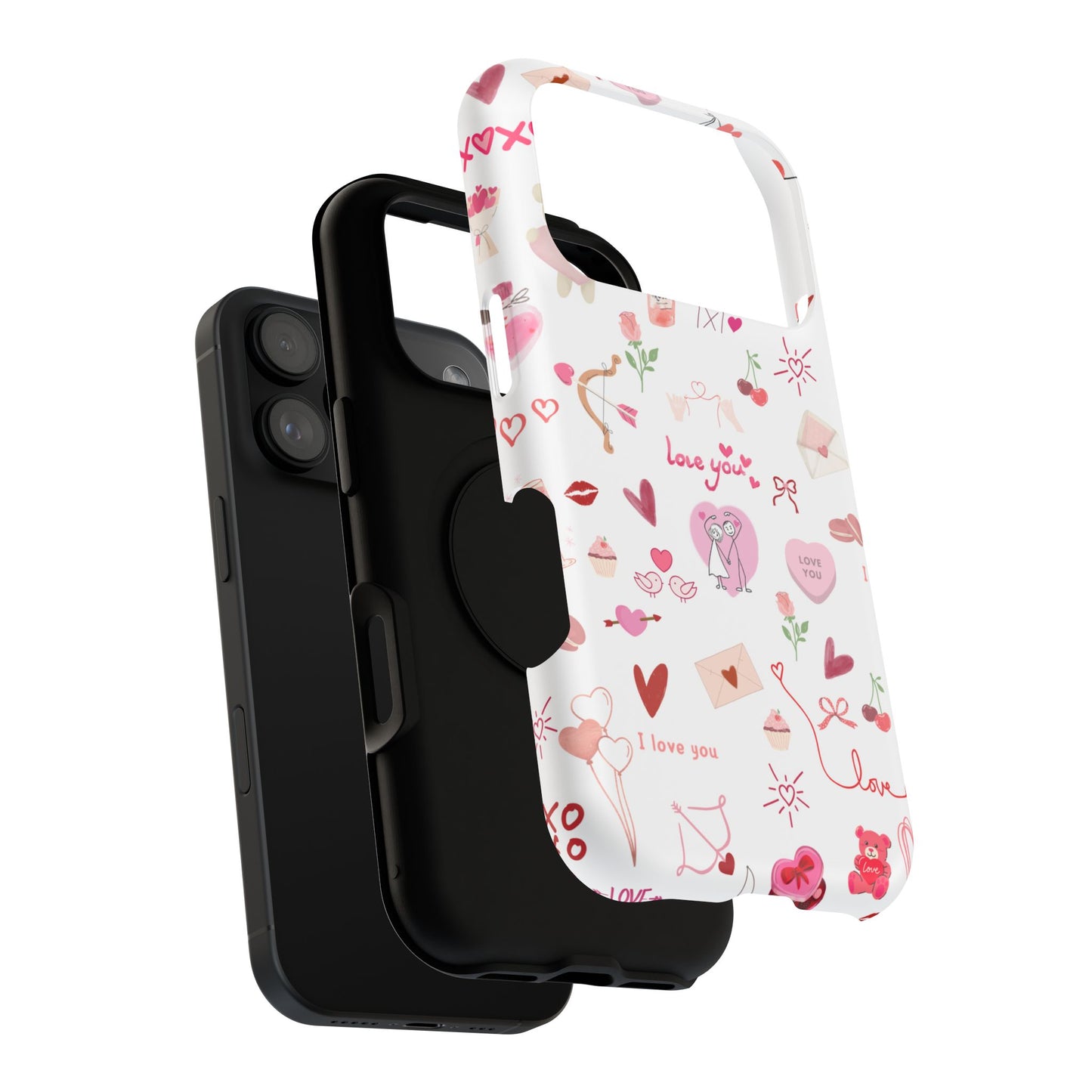Valentine Doodle Impact-Resistant Phone Case — 'Love You' Pattern