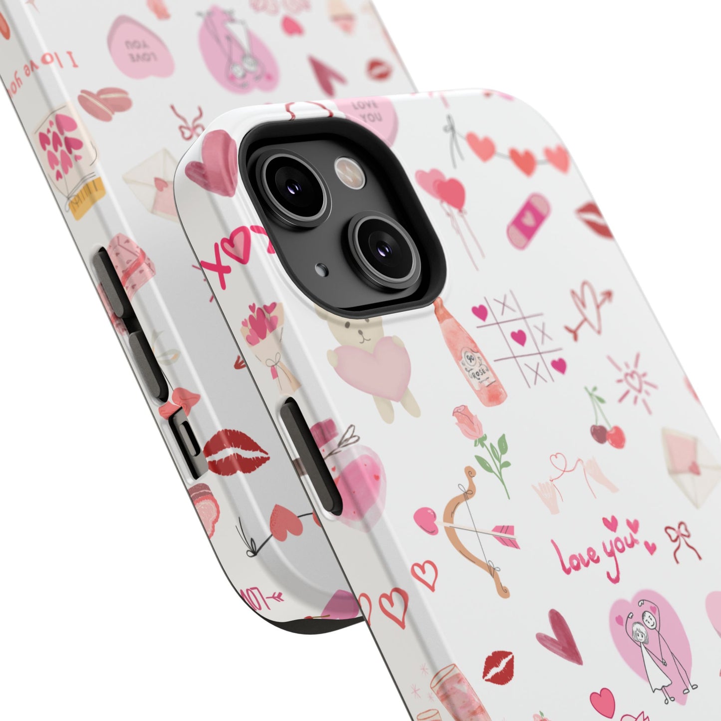 Valentine Doodle Impact-Resistant Phone Case — 'Love You' Pattern