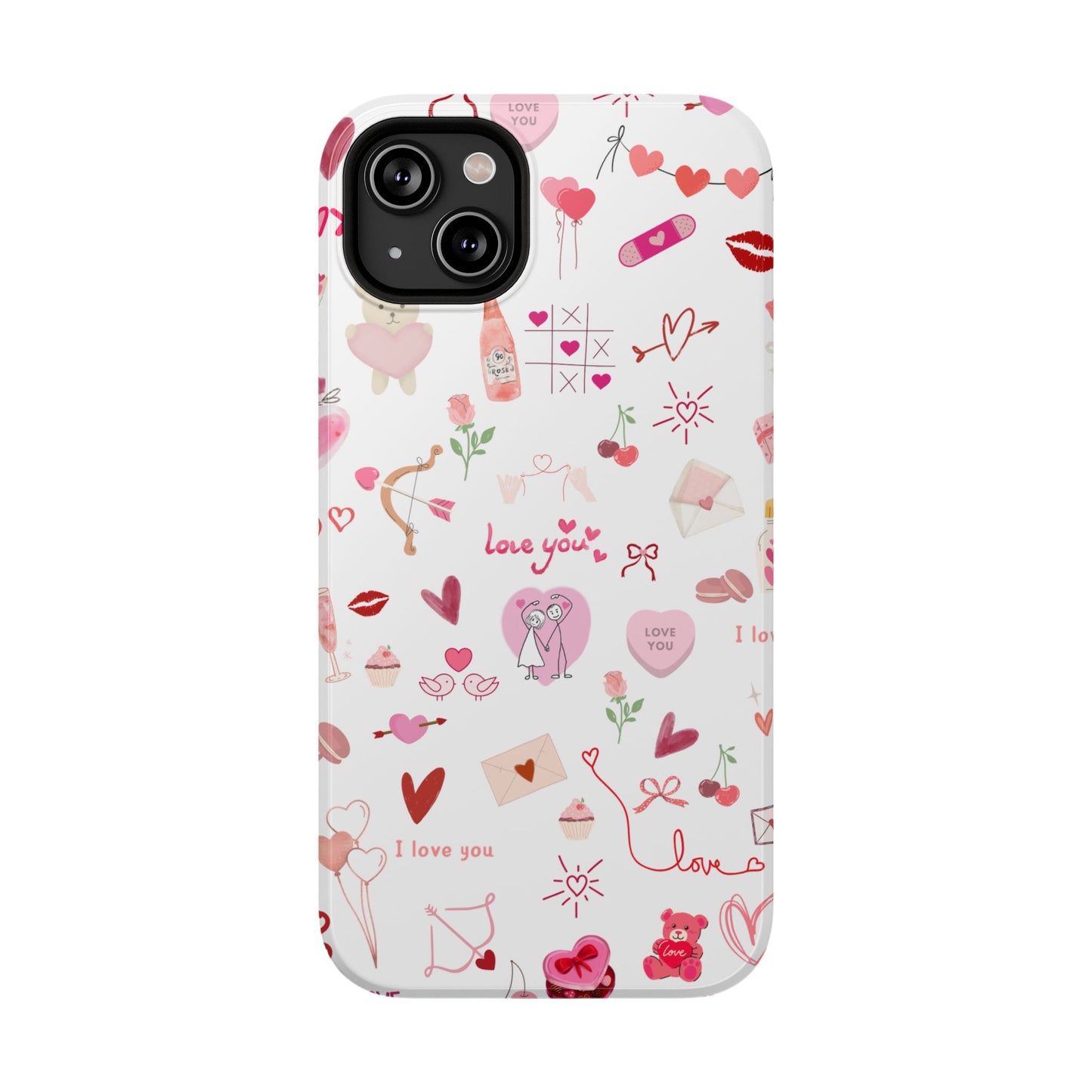 Valentine Doodle Impact-Resistant Phone Case — 'Love You' Pattern