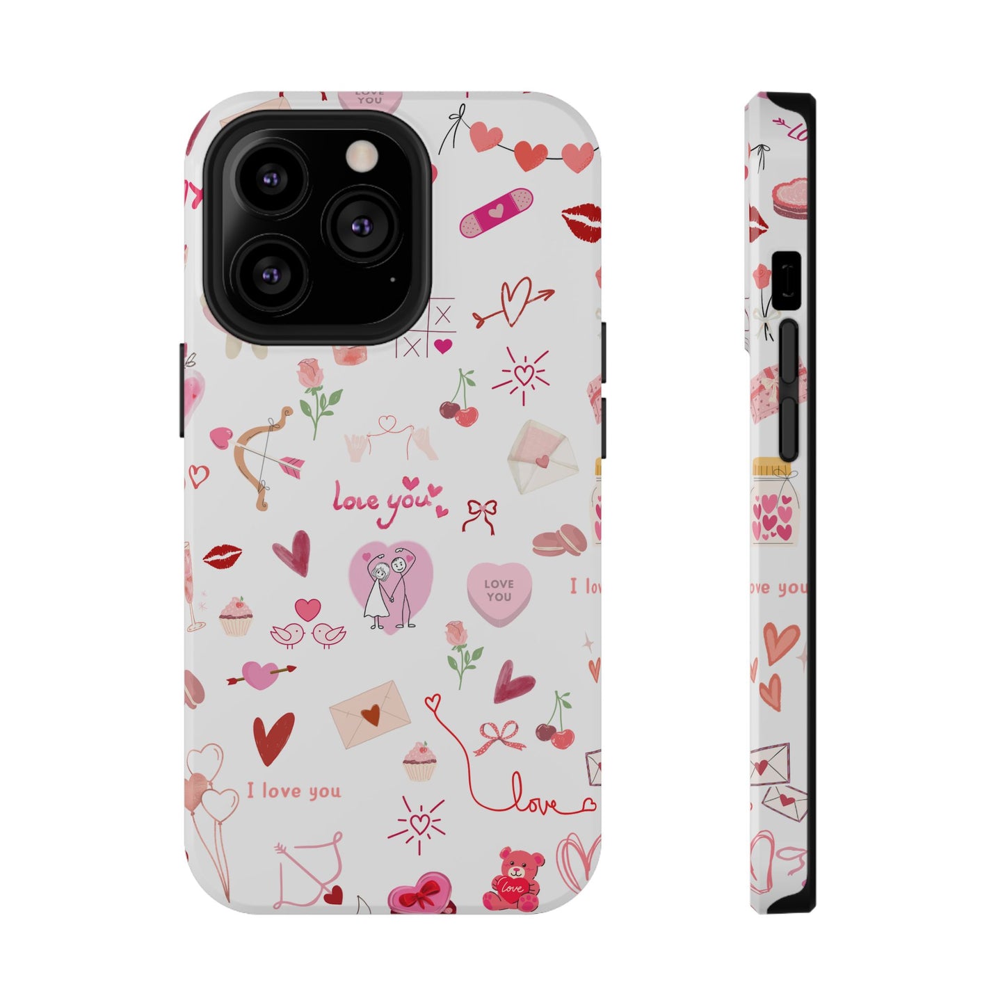 Valentine Doodle Impact-Resistant Phone Case — 'Love You' Pattern