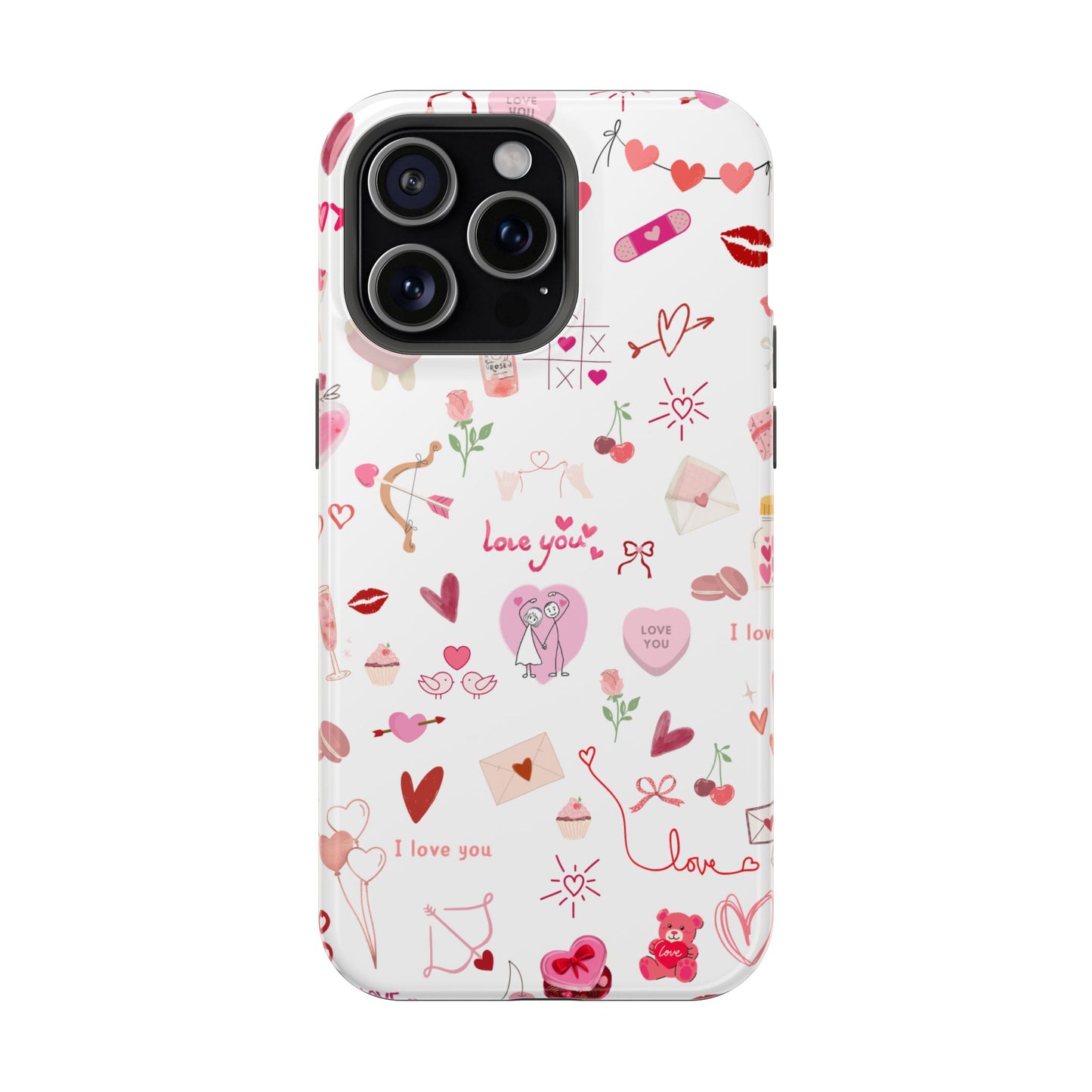 Valentine Doodle Impact-Resistant Phone Case — 'Love You' Pattern