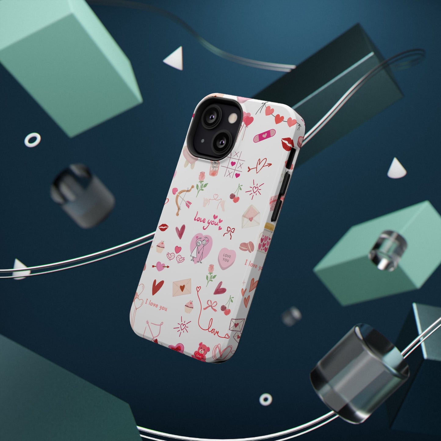 Valentine Doodle Impact-Resistant Phone Case — 'Love You' Pattern