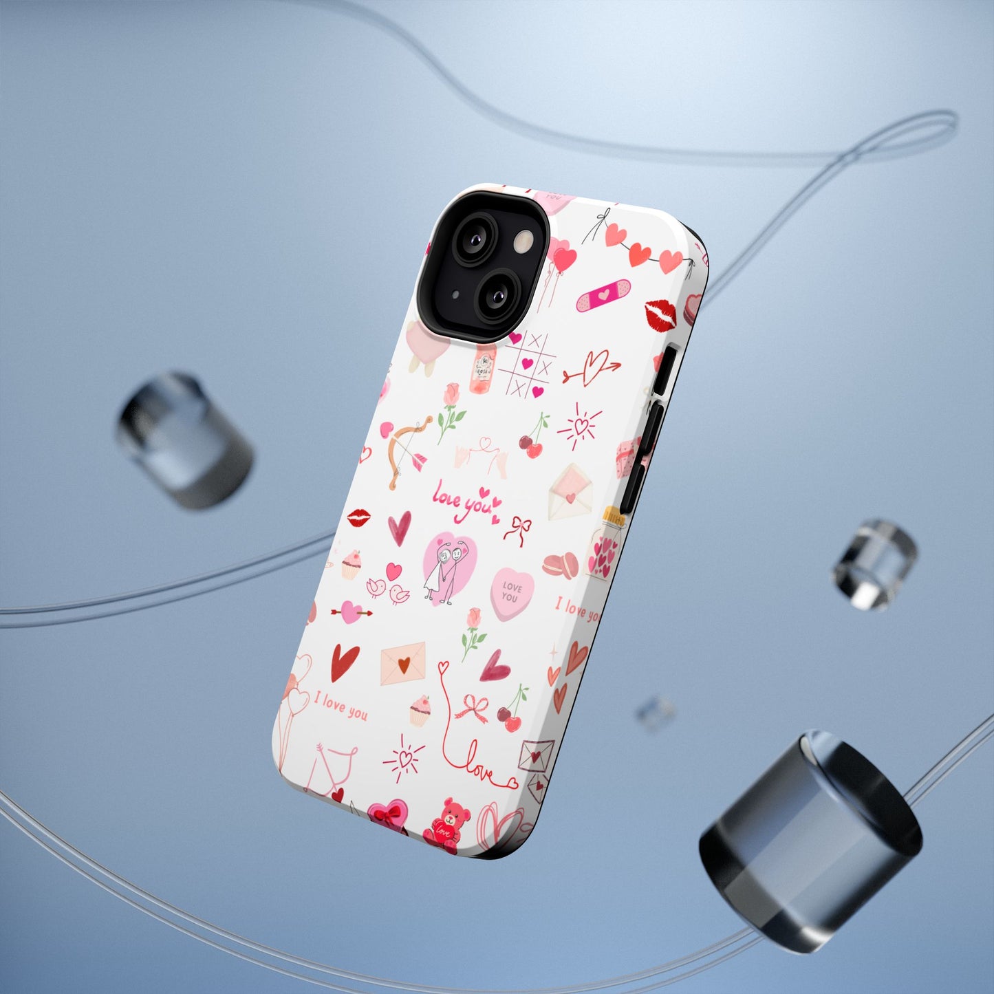 Valentine Doodle Impact-Resistant Phone Case — 'Love You' Pattern