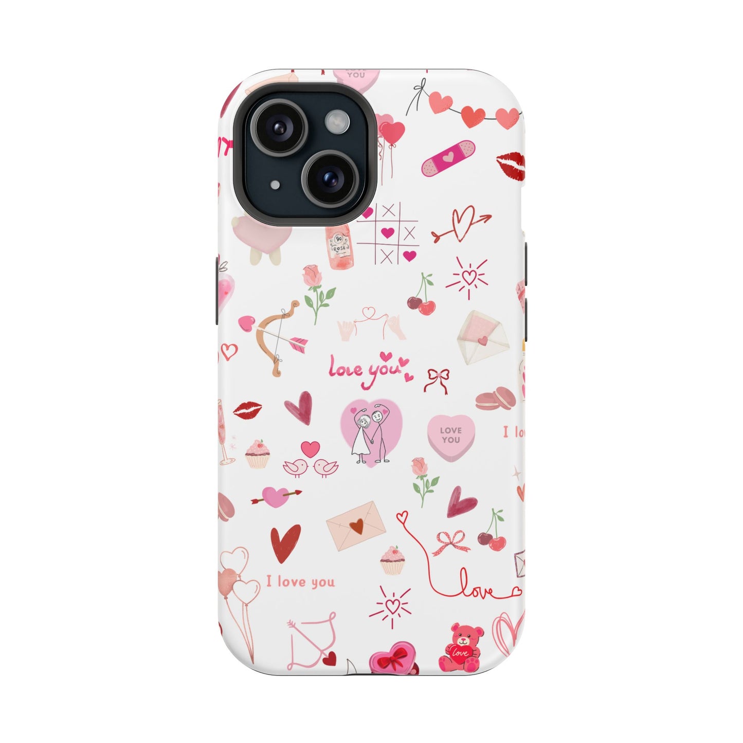 Valentine Doodle Impact-Resistant Phone Case — 'Love You' Pattern