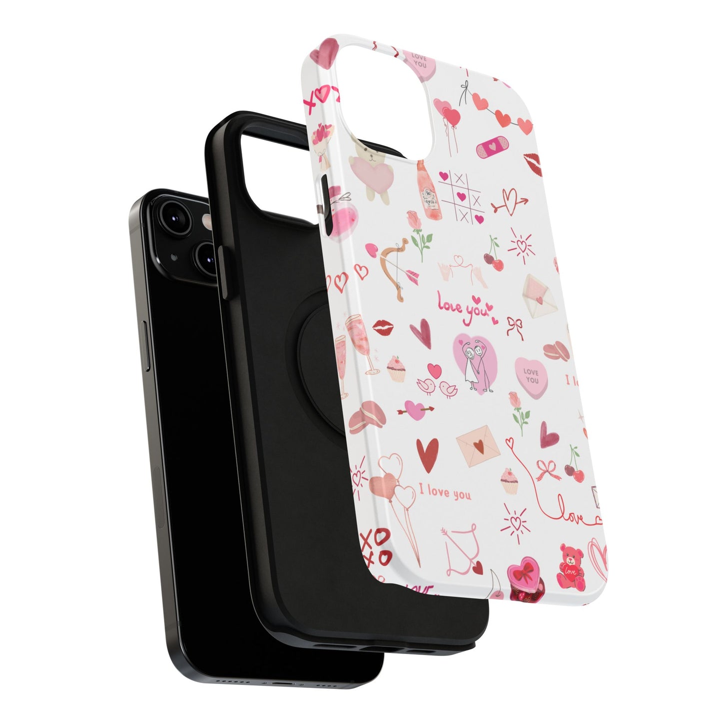 Valentine Doodle Impact-Resistant Phone Case — 'Love You' Pattern