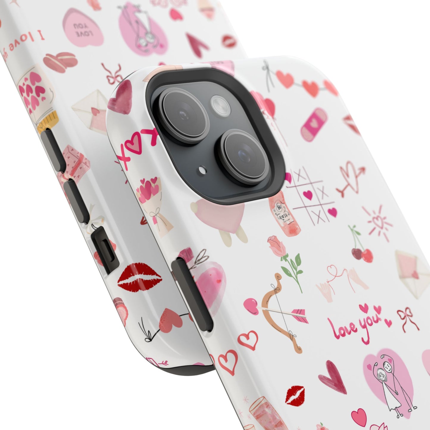 Valentine Doodle Impact-Resistant Phone Case — 'Love You' Pattern
