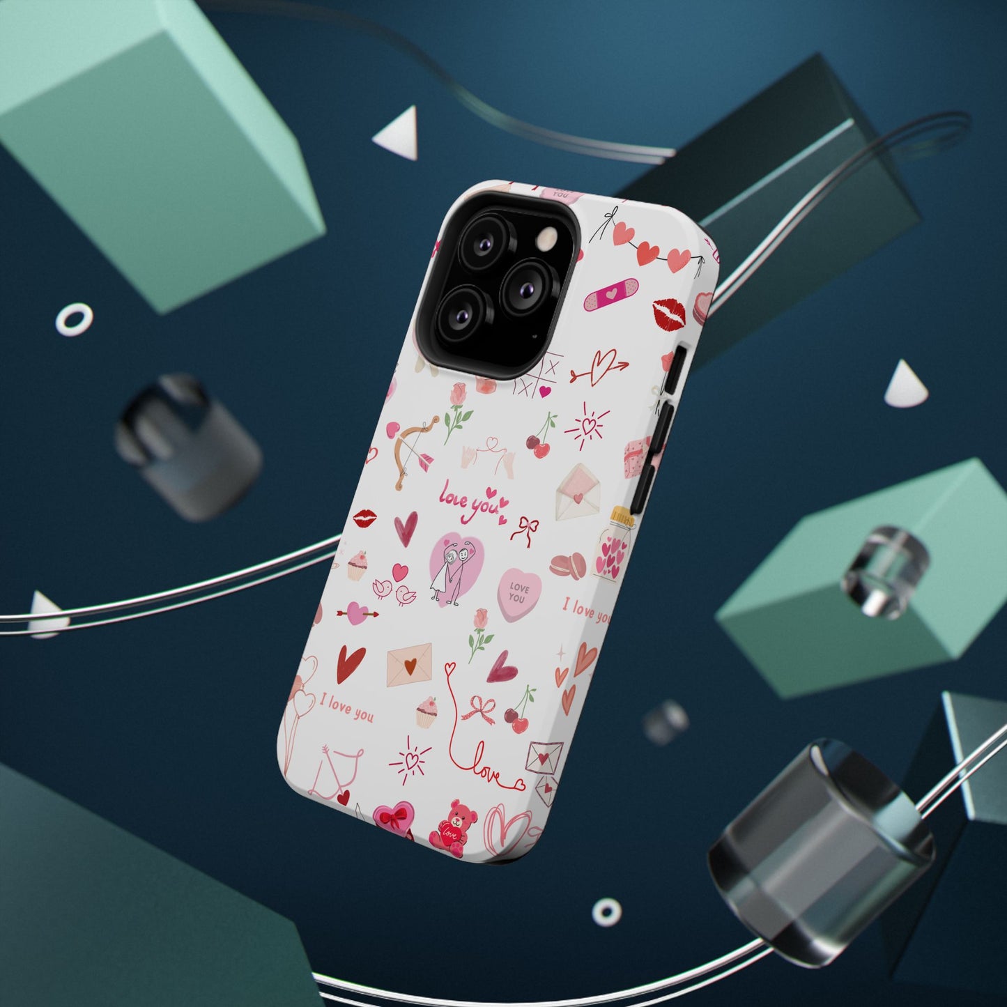 Valentine Doodle Impact-Resistant Phone Case — 'Love You' Pattern