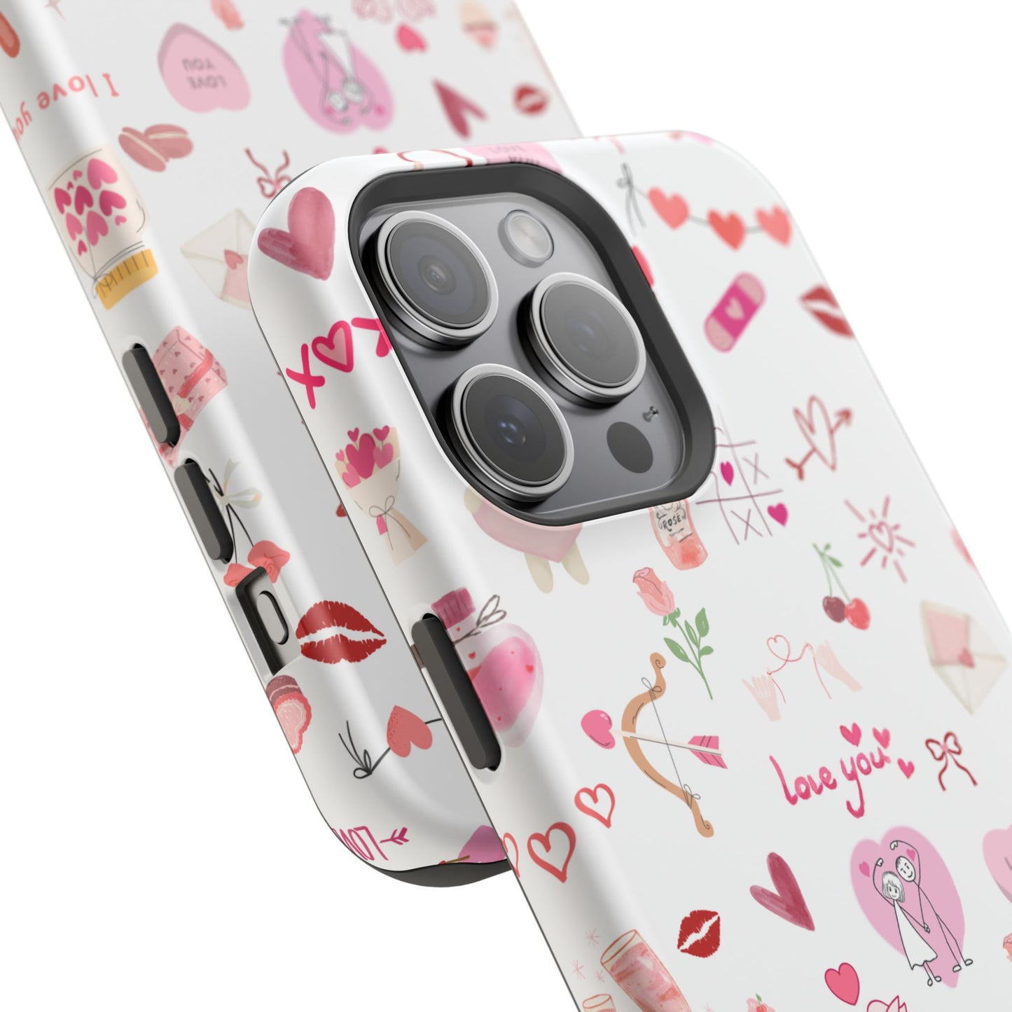 Valentine Doodle Impact-Resistant Phone Case — 'Love You' Pattern