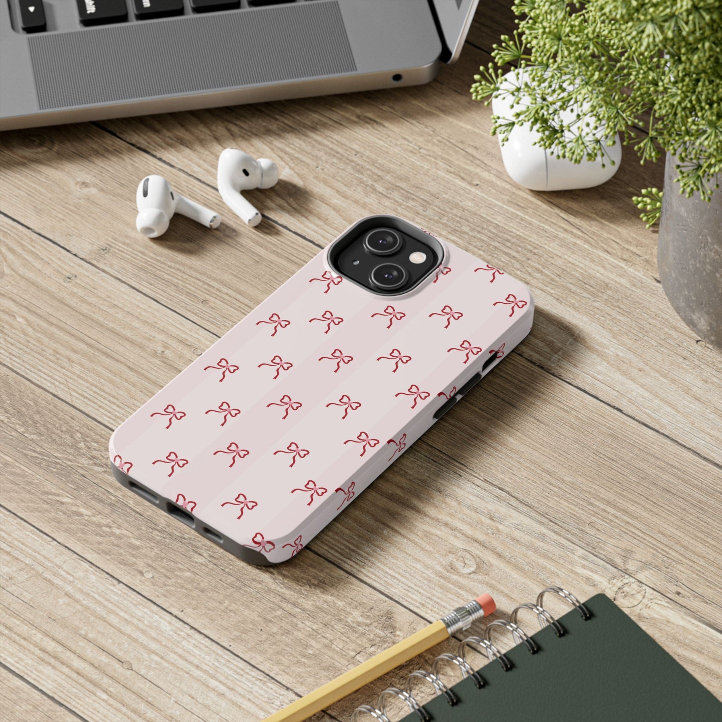 Tough Phone Case — Pink Bow Pattern Protective iPhone Case