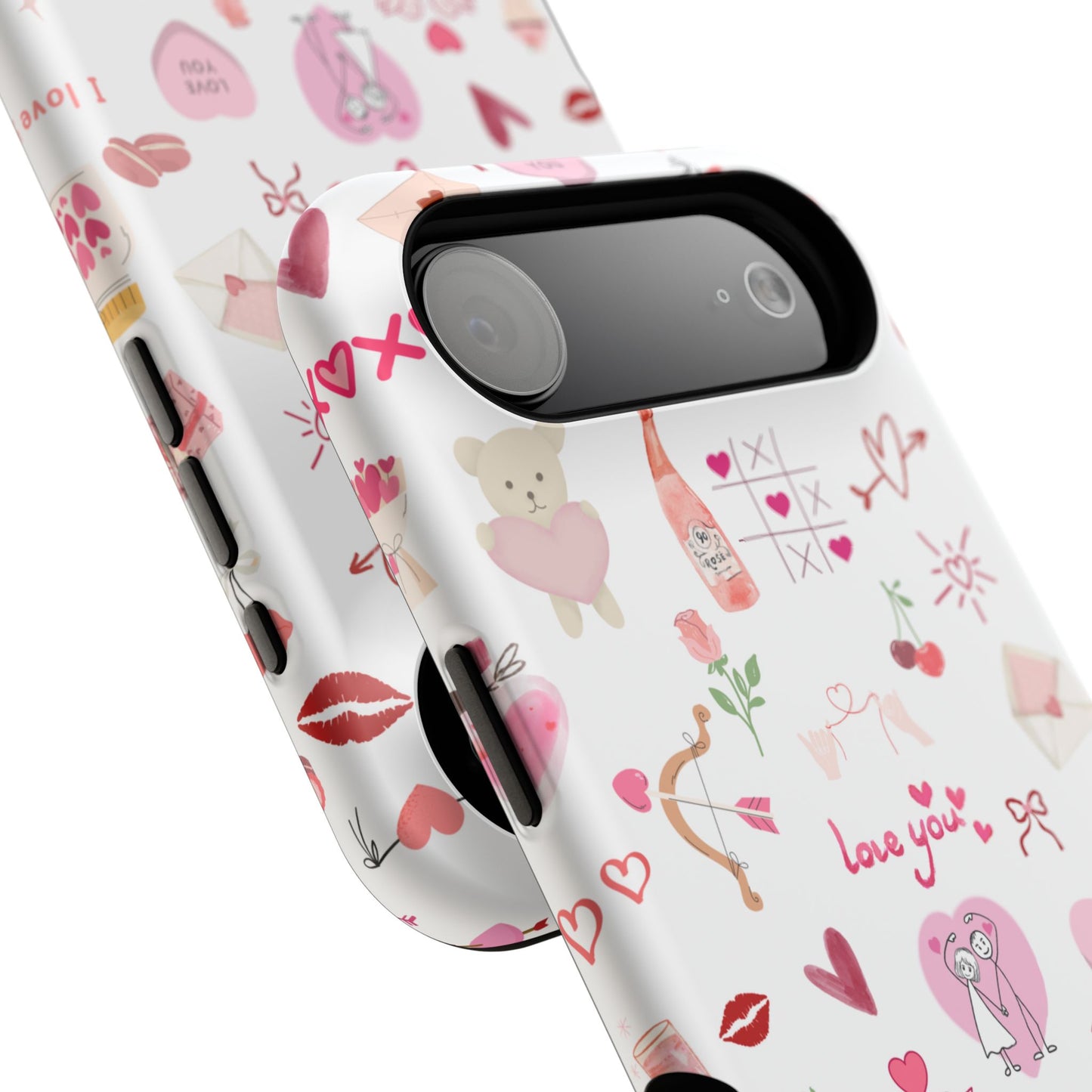 Valentine Doodle Impact-Resistant Phone Case — 'Love You' Pattern