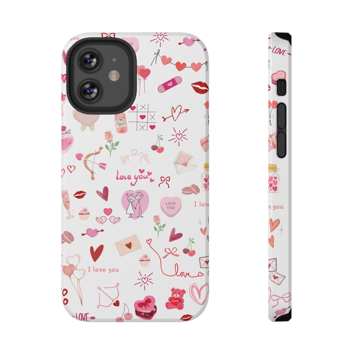 Valentine Doodle Impact-Resistant Phone Case — 'Love You' Pattern